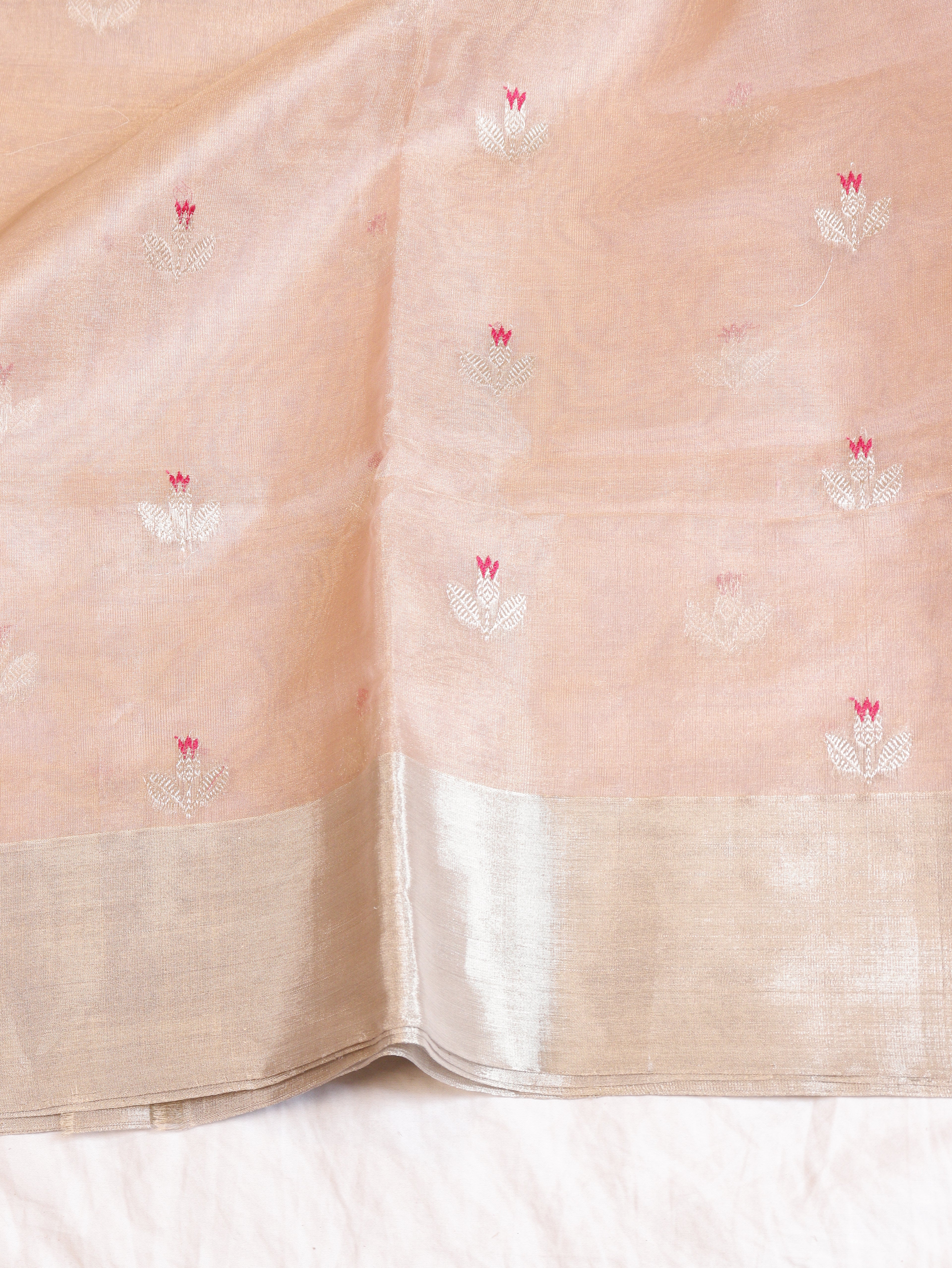 Pastel Rose Pink Pure Tissue Silk Handloom Saree