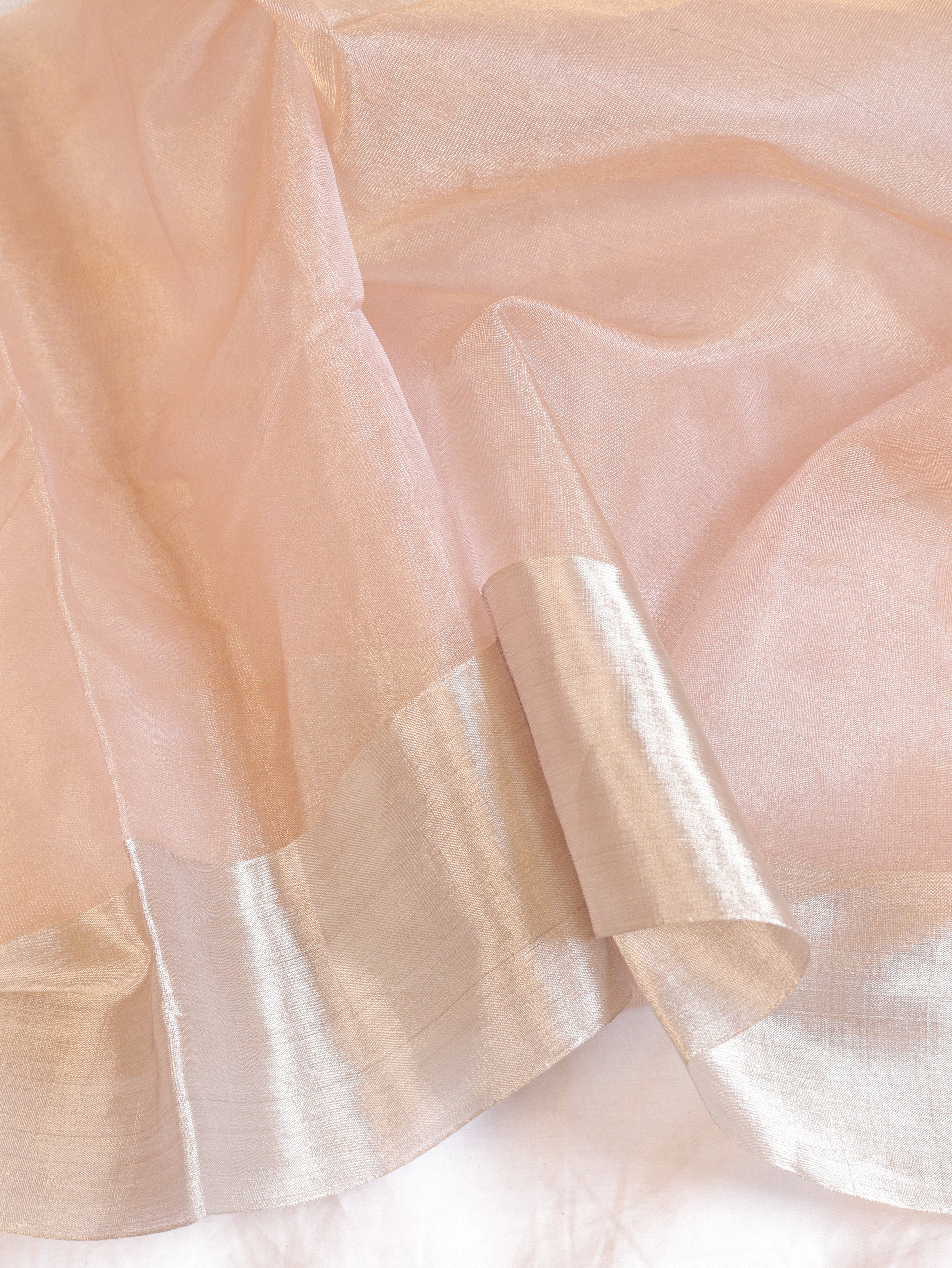 Pastel Rose Pink Pure Tissue Silk Handloom Saree