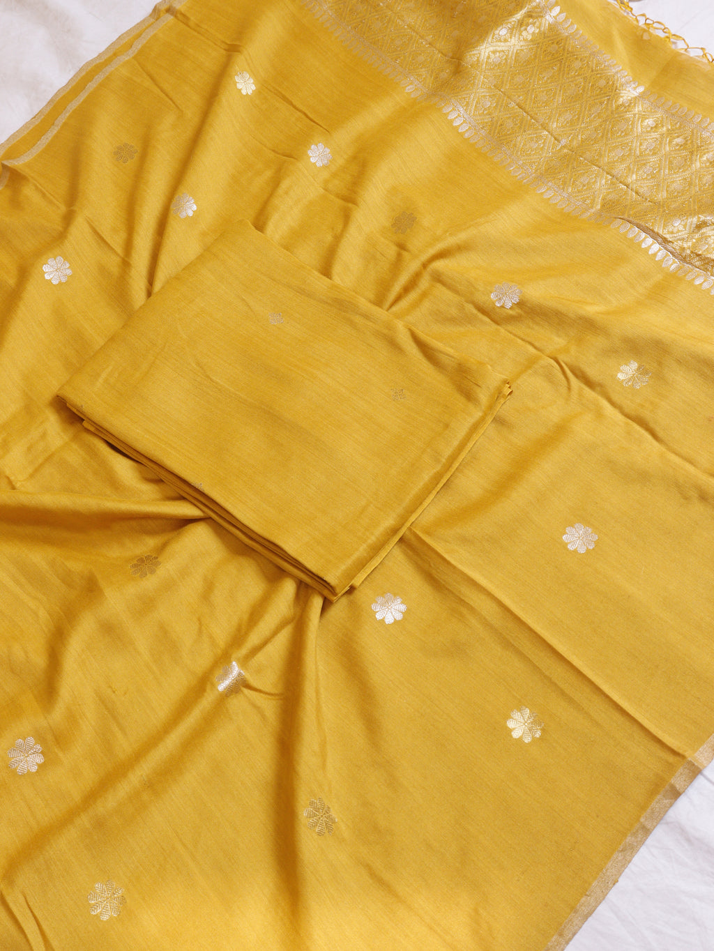 Yellow Pure Moonga Silk Handloom Suit Set