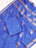 Blue Pure Moonga Silk Handloom Suit Set