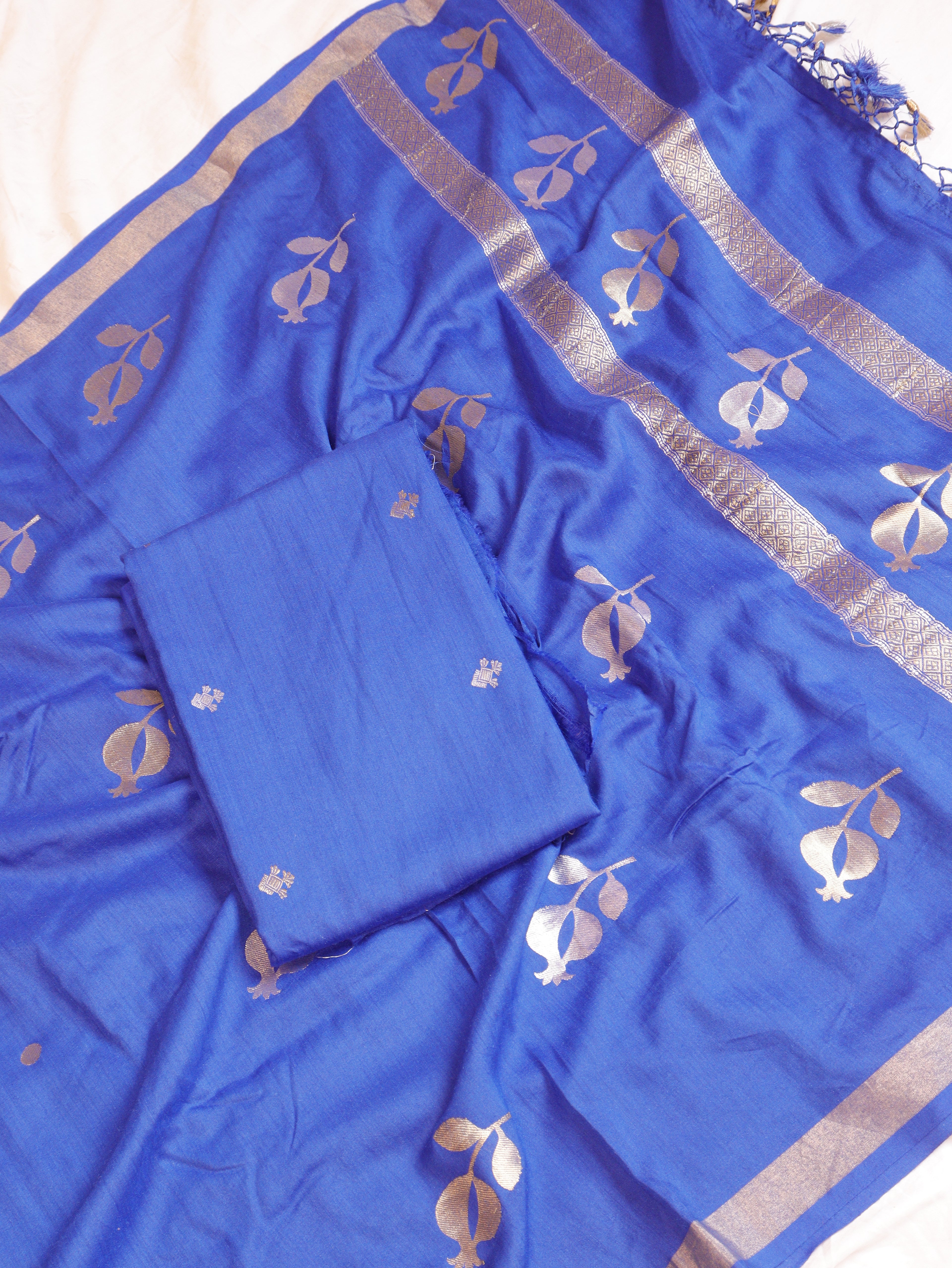 Blue Pure Moonga Silk Handloom Suit Set