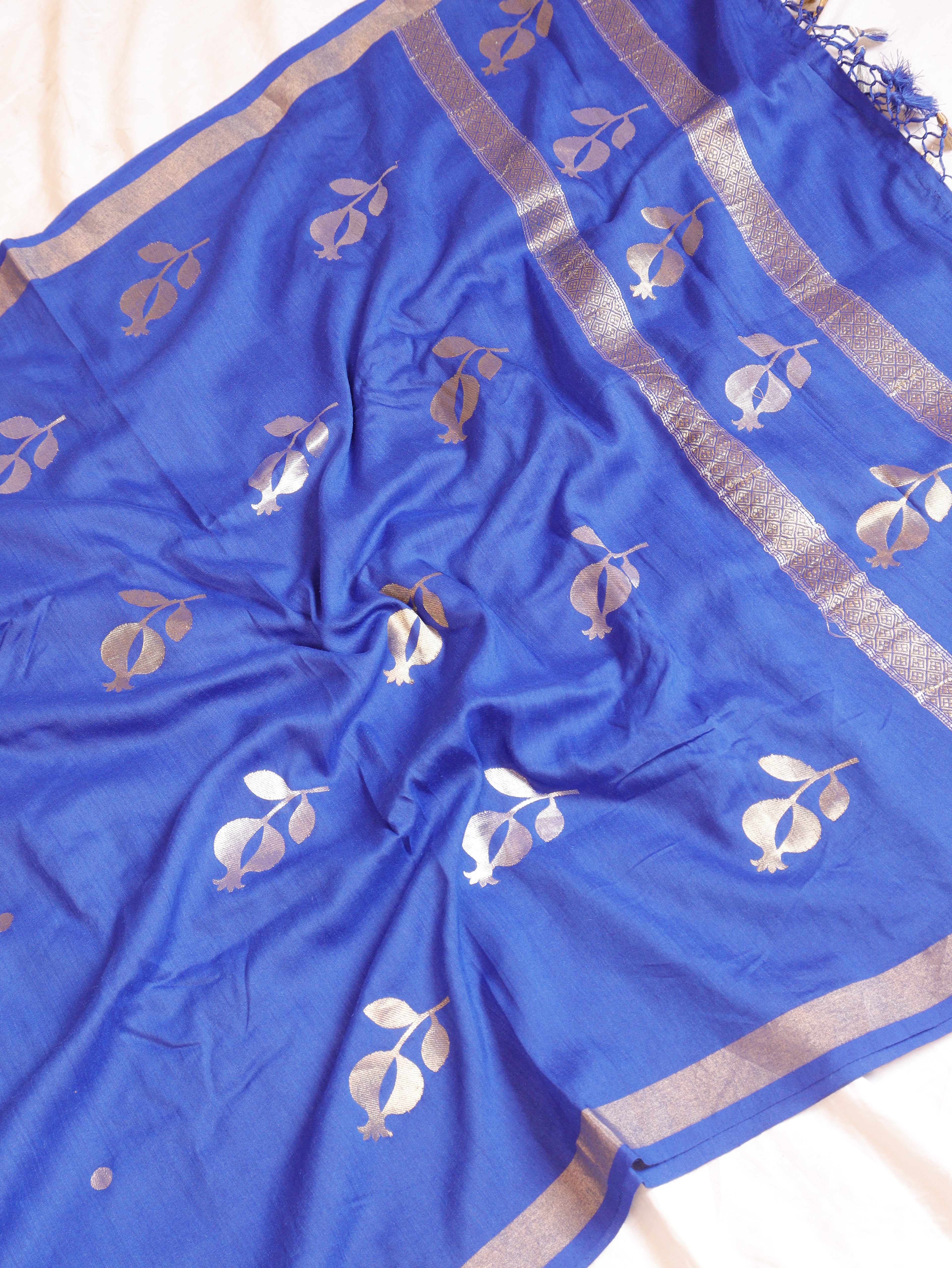 Blue Pure Moonga Silk Handloom Suit Set