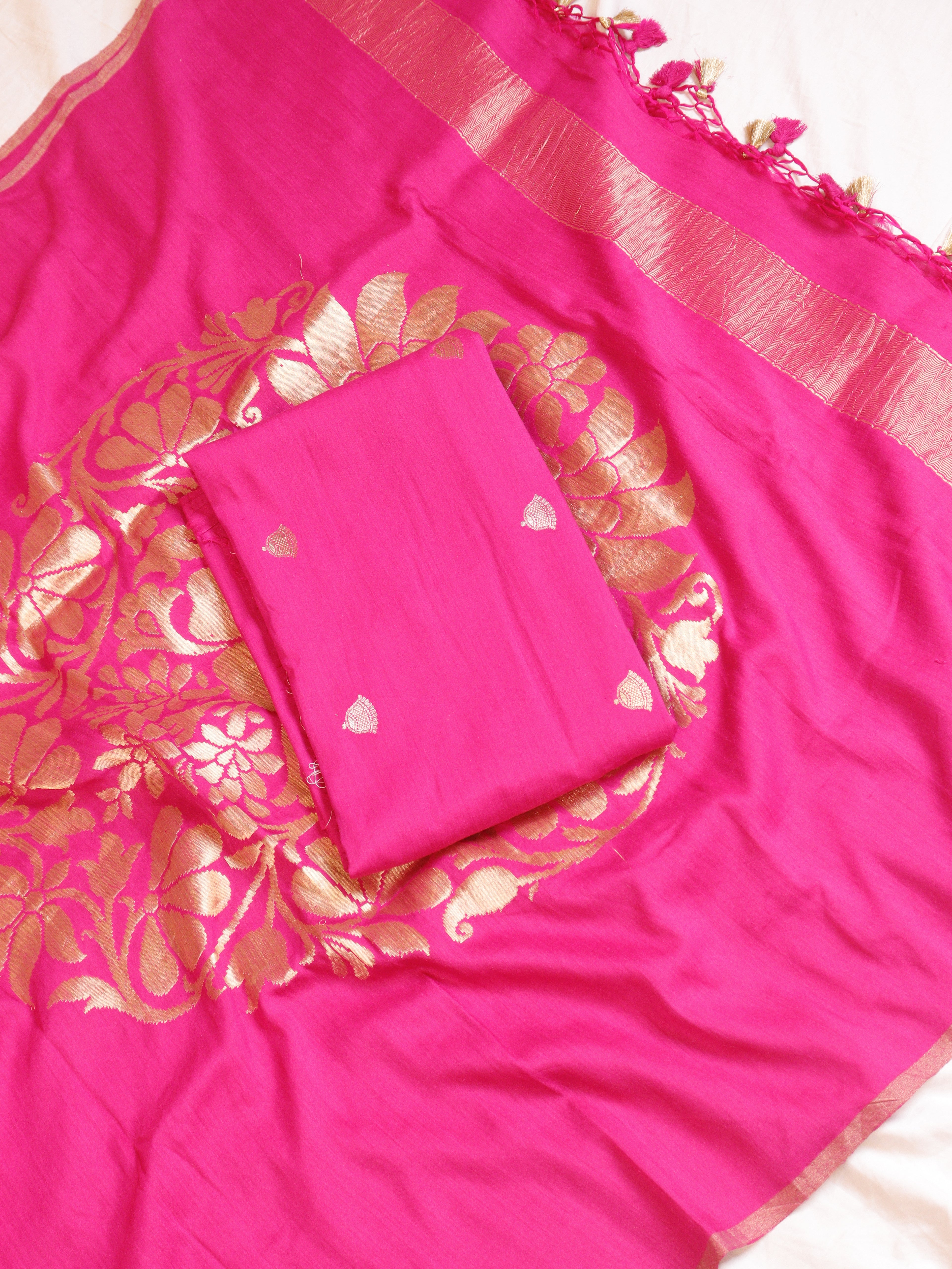 Pink Pure Moonga Silk Handloom Suit Set