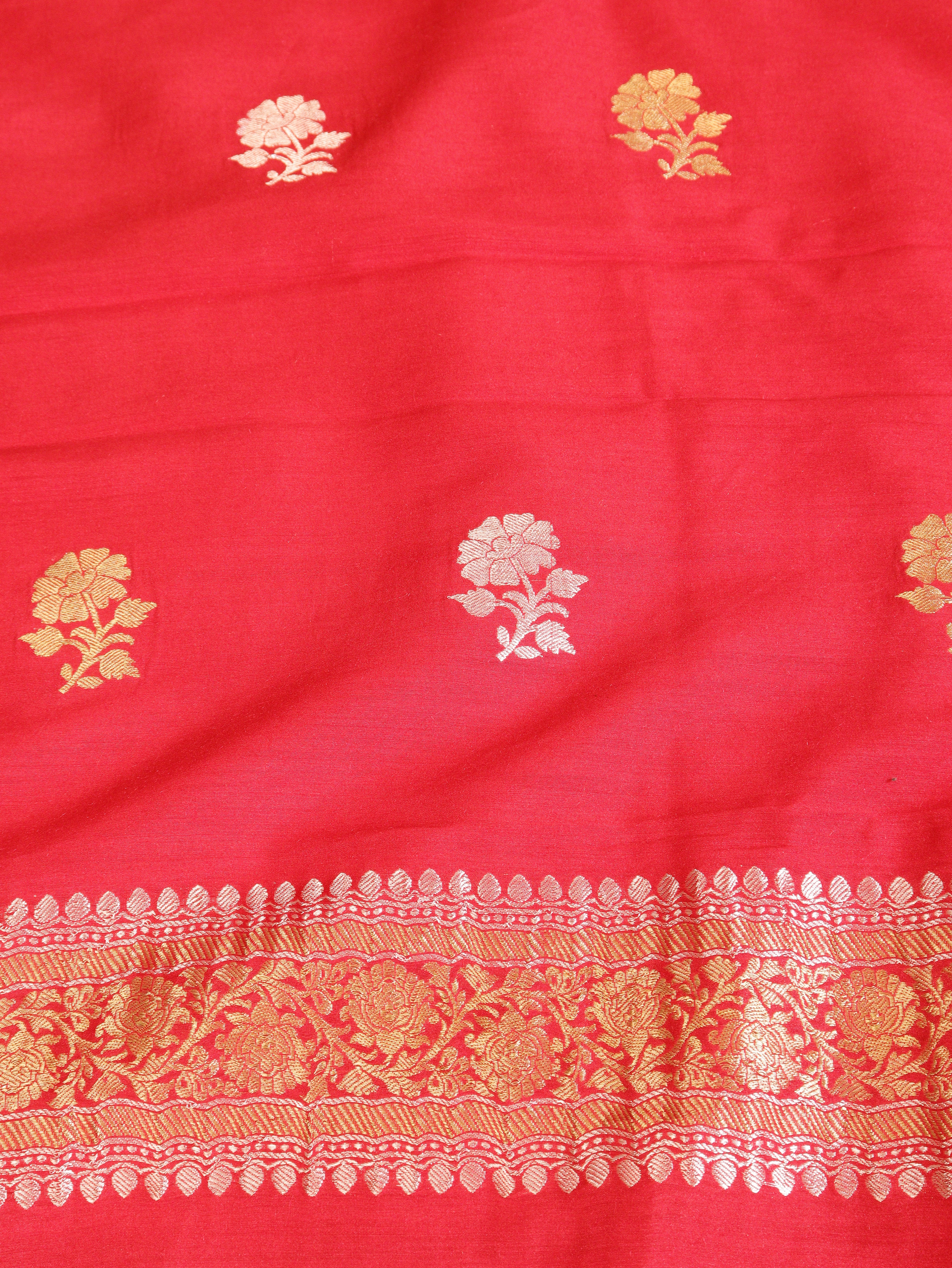 Red Pure Moonga Silk Handloom Suit Set