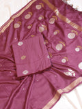 Plum Purple Pure Moonga Silk Handloom Suit Set
