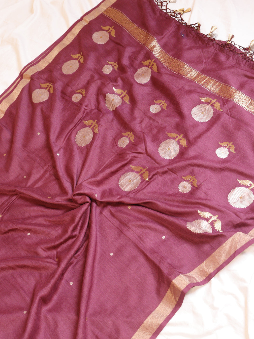 Plum Purple Pure Moonga Silk Handloom Suit Set