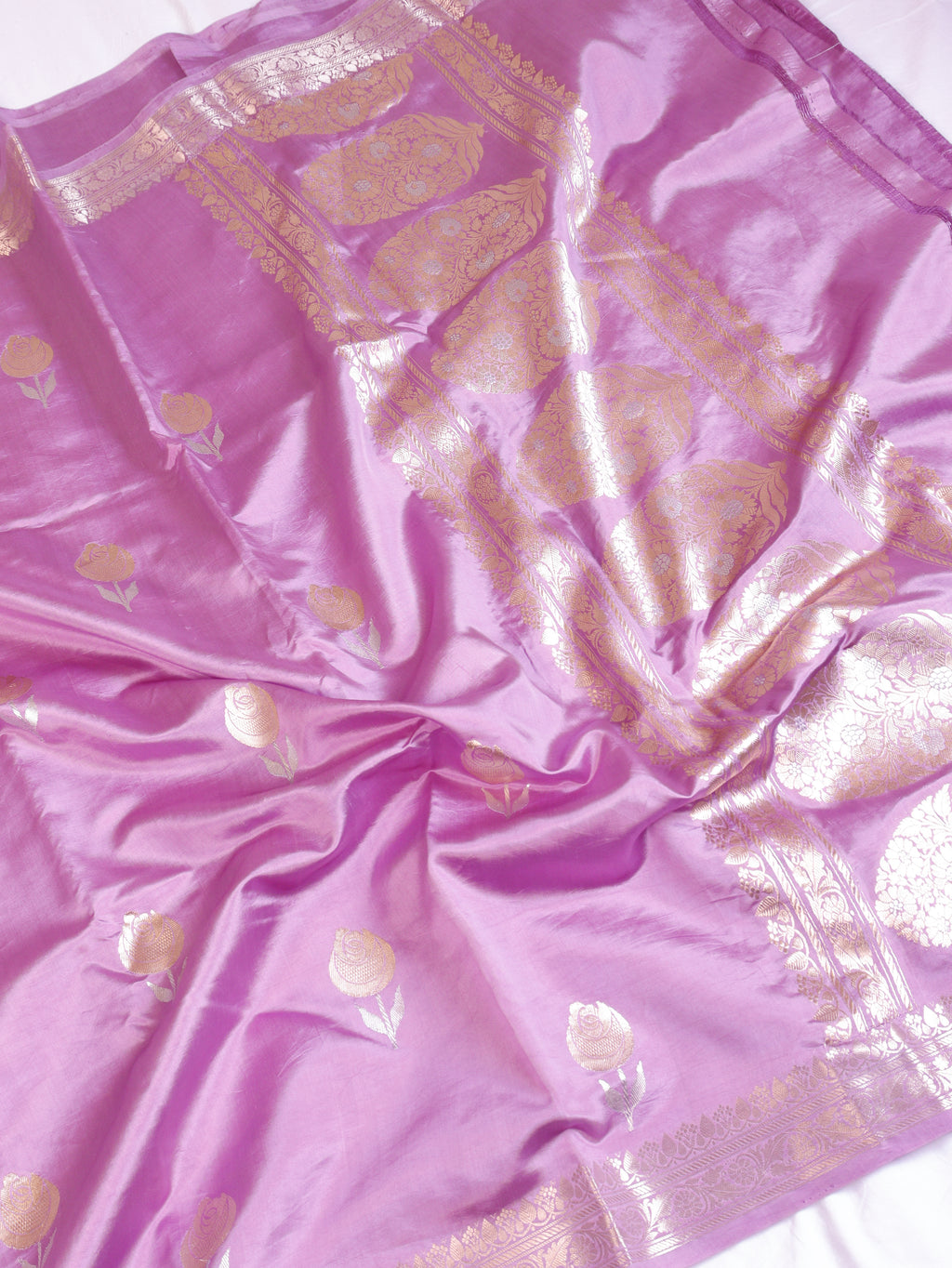 Lavender Pink Pure Soft Katan Silk Handloom Saree