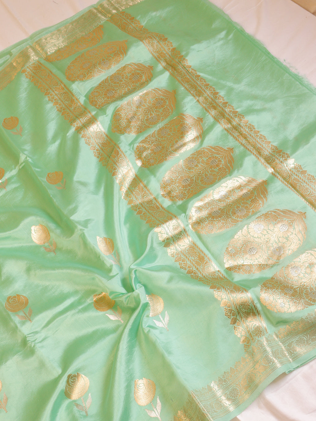 Mint Green Pure Soft Katan Silk Handloom Saree