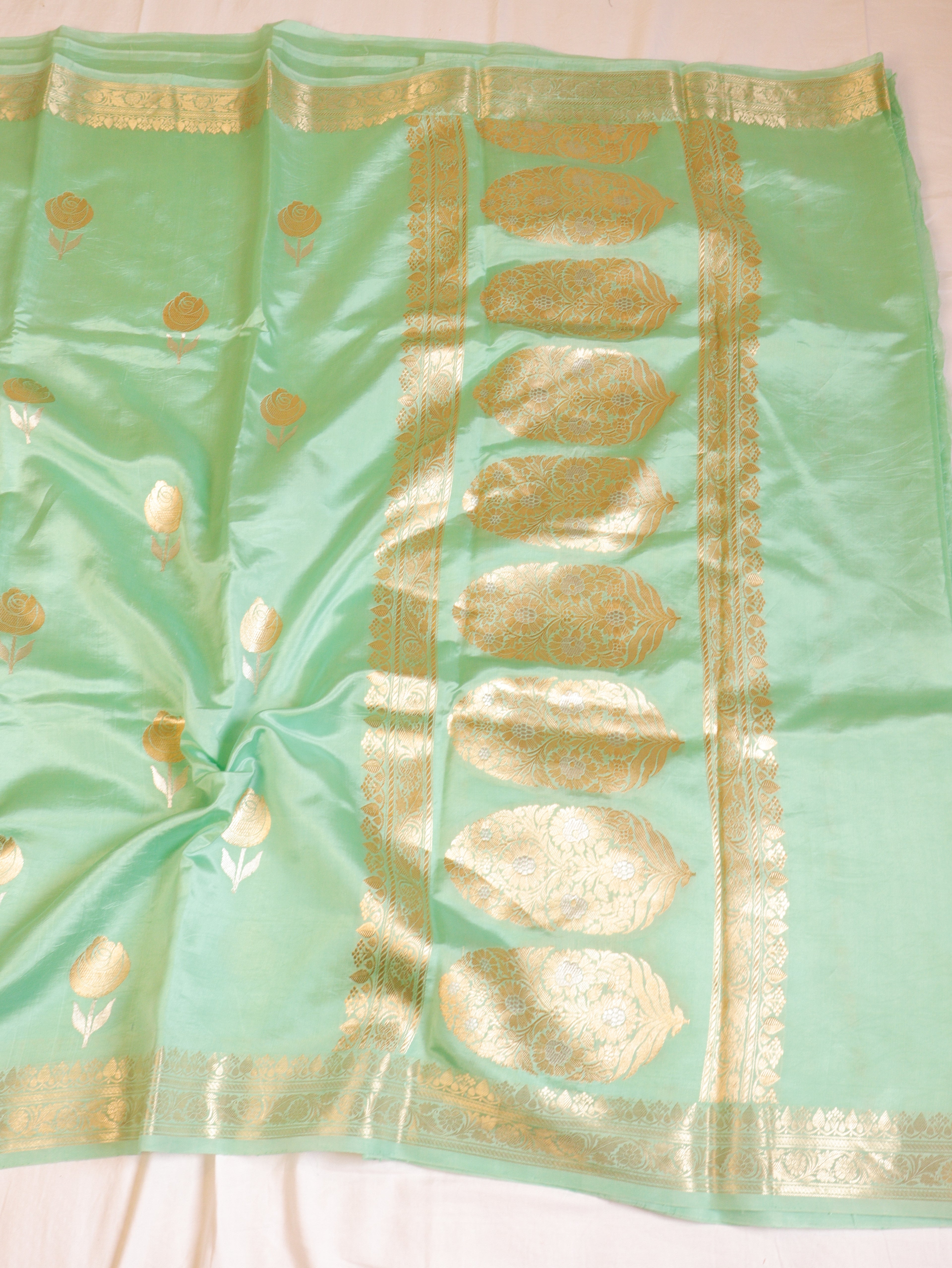 Mint Green Pure Soft Katan Silk Handloom Saree