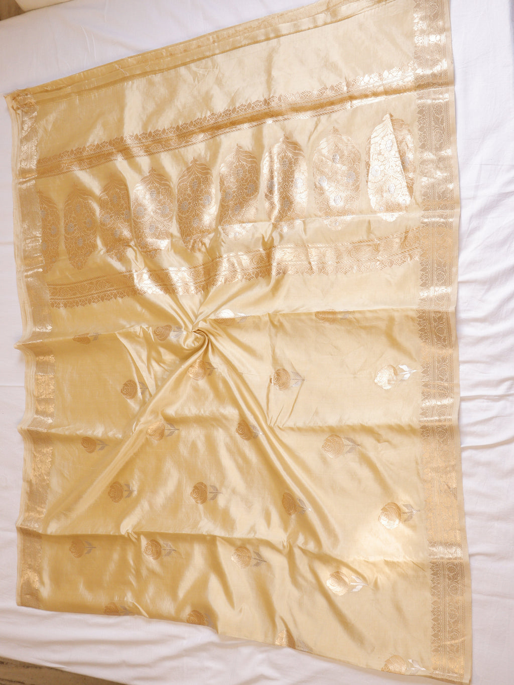 Golden Beige Pure Soft Katan Silk Handloom Saree