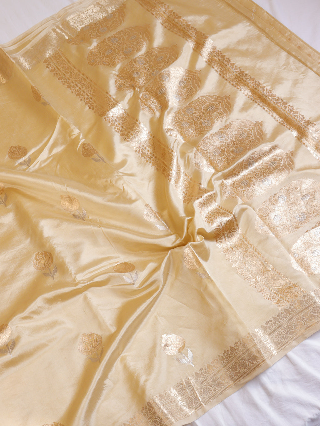 Golden Beige Pure Soft Katan Silk Handloom Saree