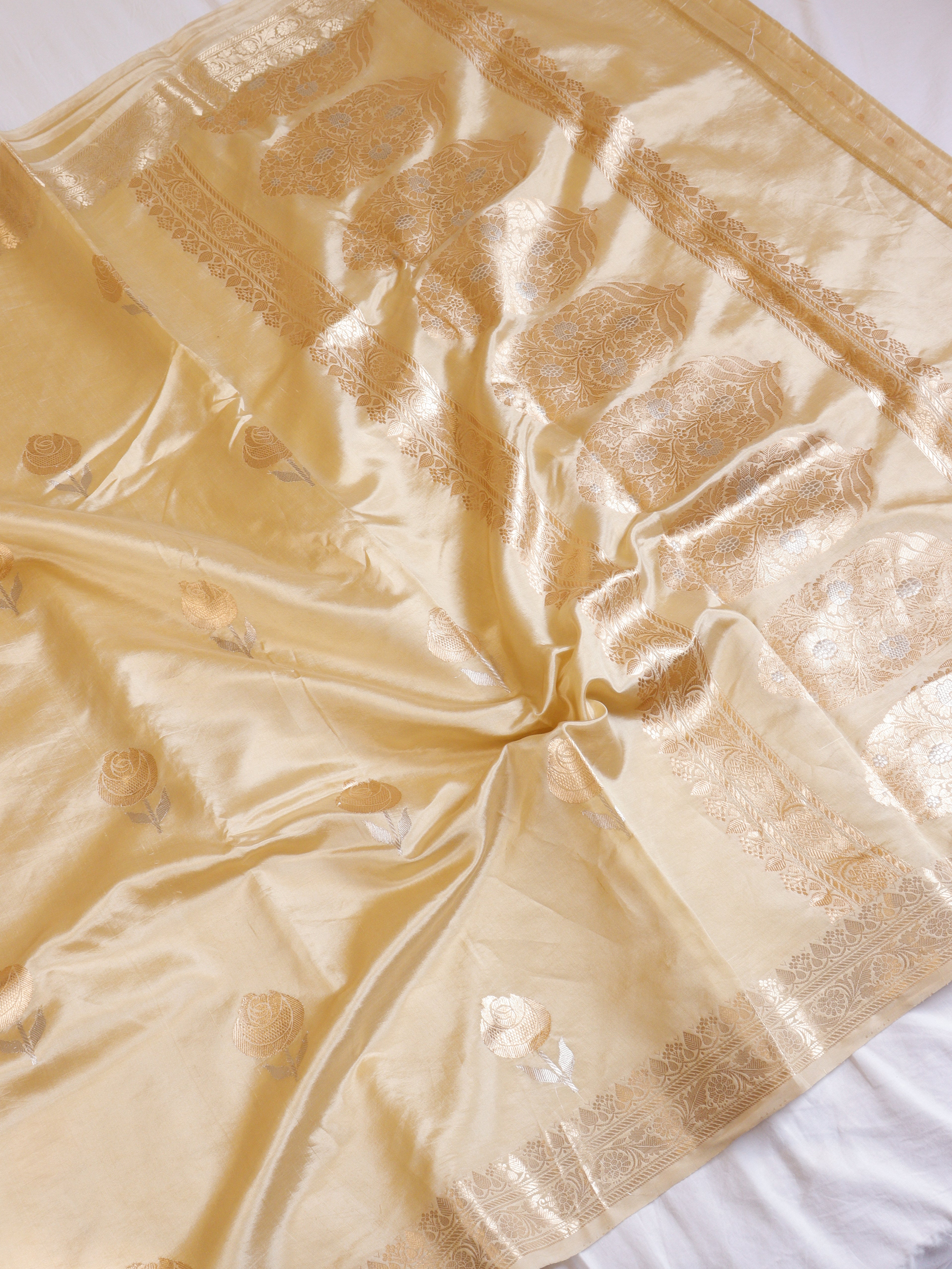 Golden Beige Pure Soft Katan Silk Handloom Saree