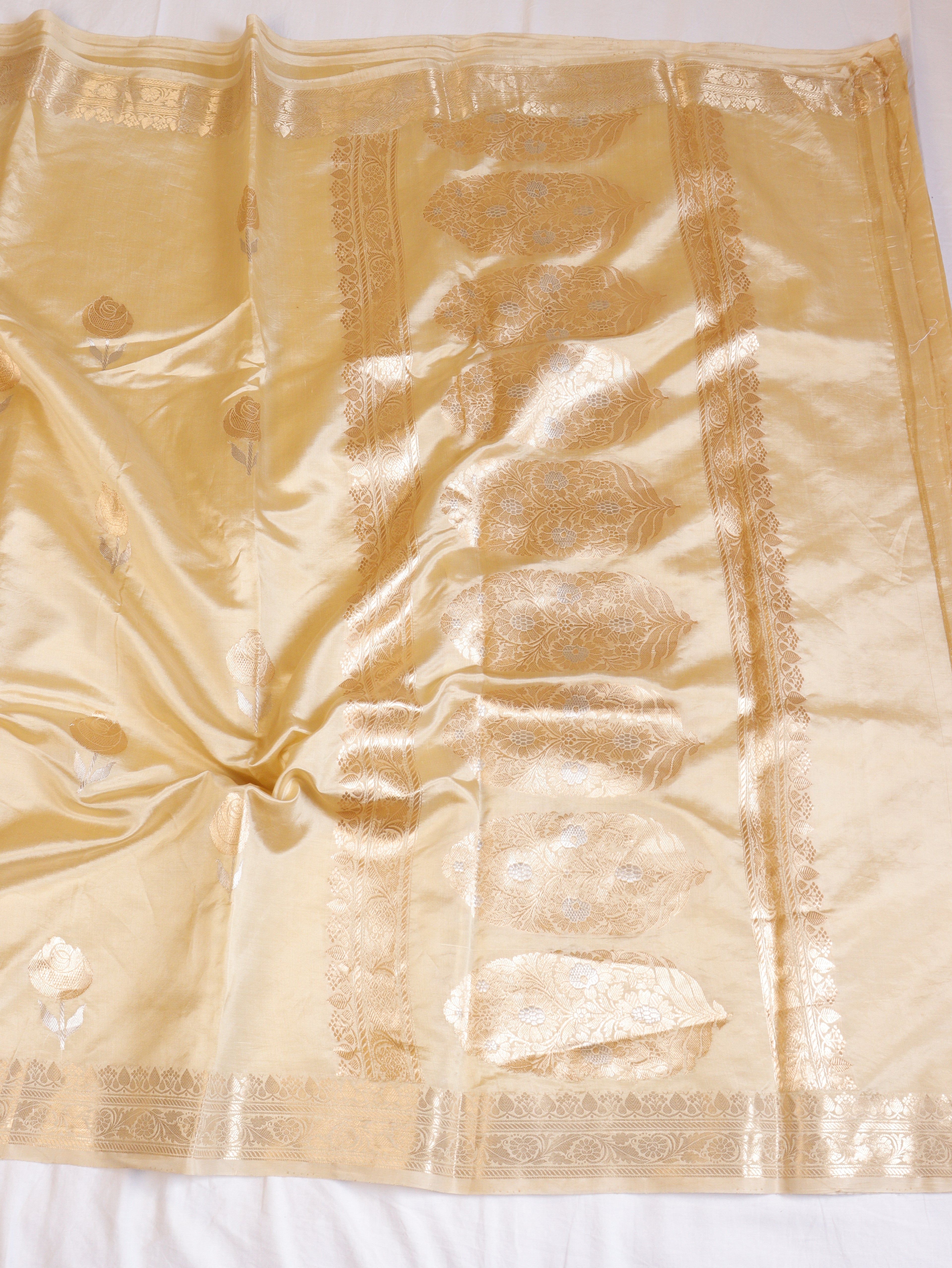 Golden Beige Pure Soft Katan Silk Handloom Saree