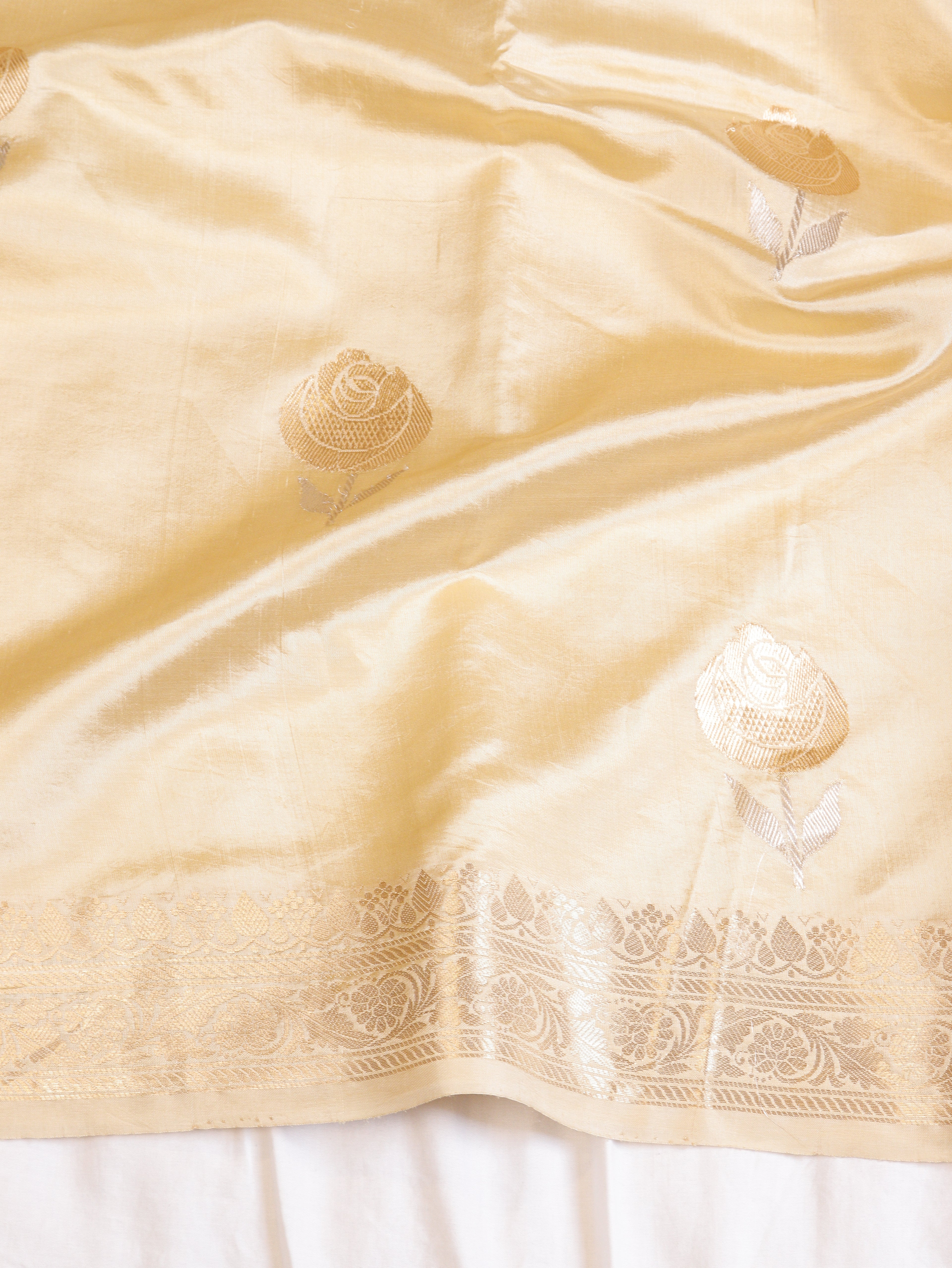 Golden Beige Pure Soft Katan Silk Handloom Saree