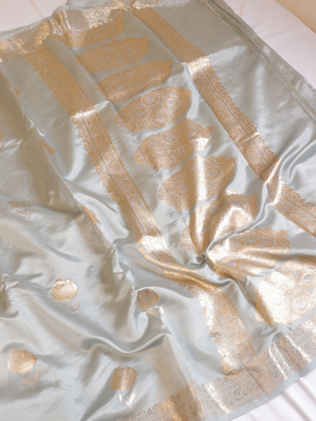 Ash Grey Pure Soft Katan Silk Handloom Saree