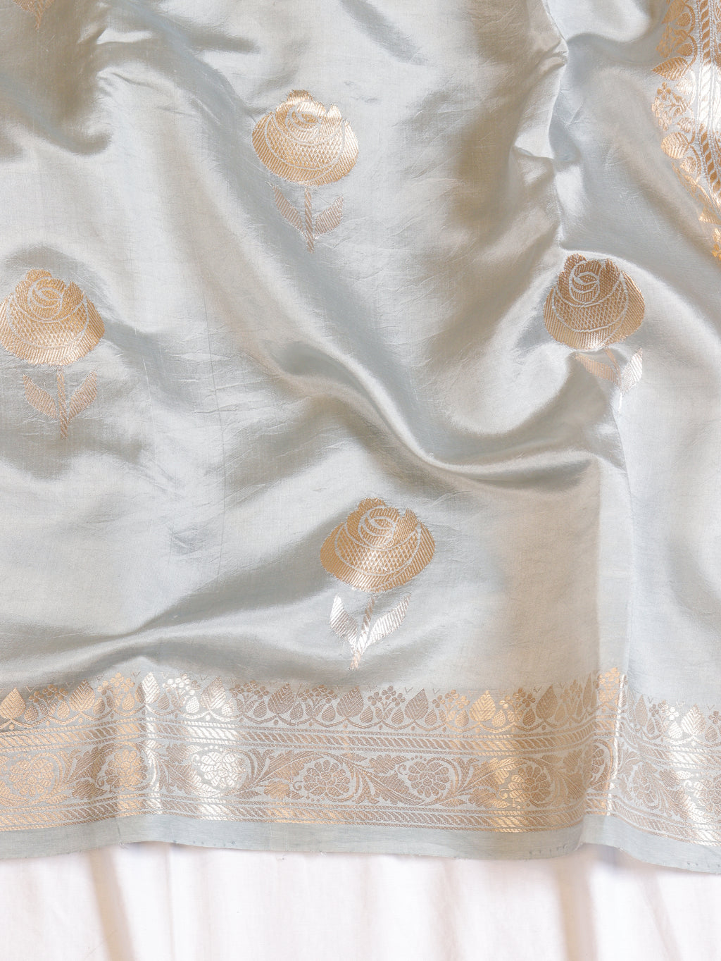 Ash Grey Pure Soft Katan Silk Handloom Saree