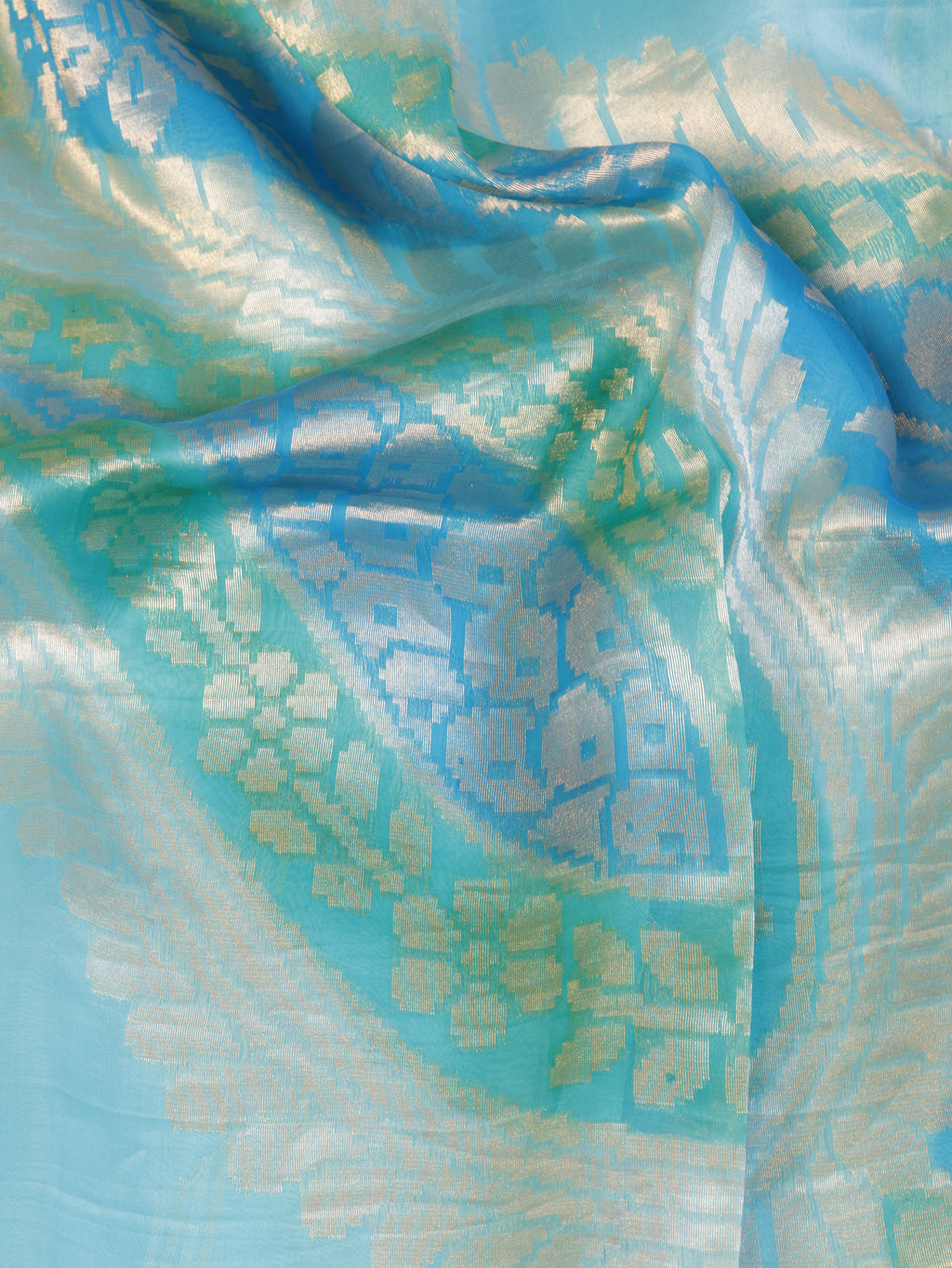 Blue Pure Kora Silk Handloom Saree with Rangkaat Blouse