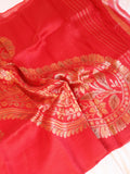 Red Pure Kora Silk Handloom Saree with Rangkaat Blouse