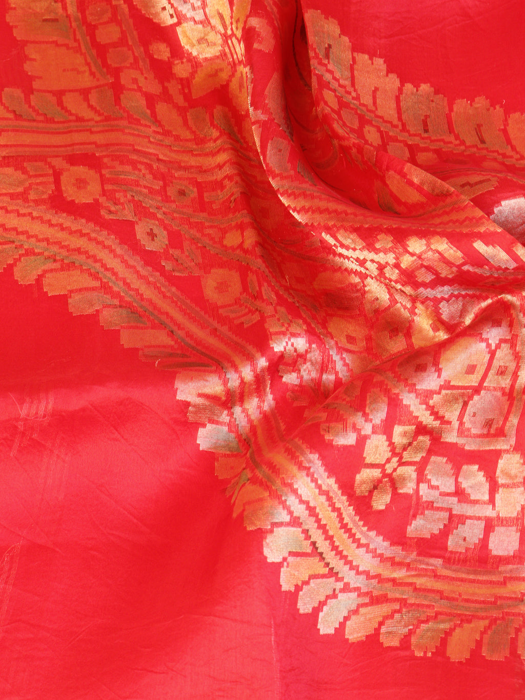 Red Pure Kora Silk Handloom Saree with Rangkaat Blouse