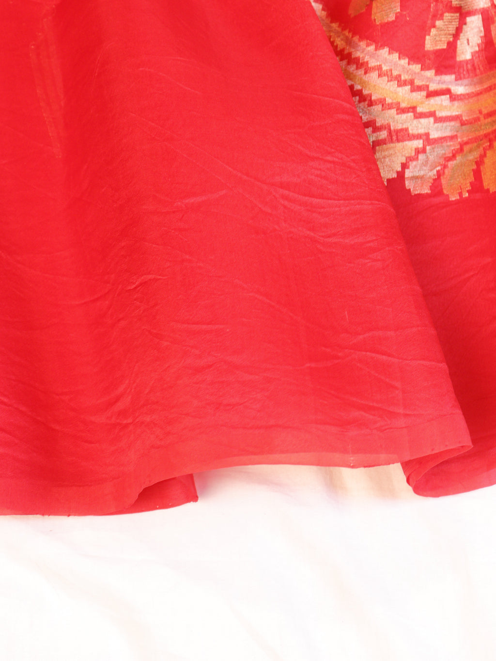 Red Pure Kora Silk Handloom Saree with Rangkaat Blouse