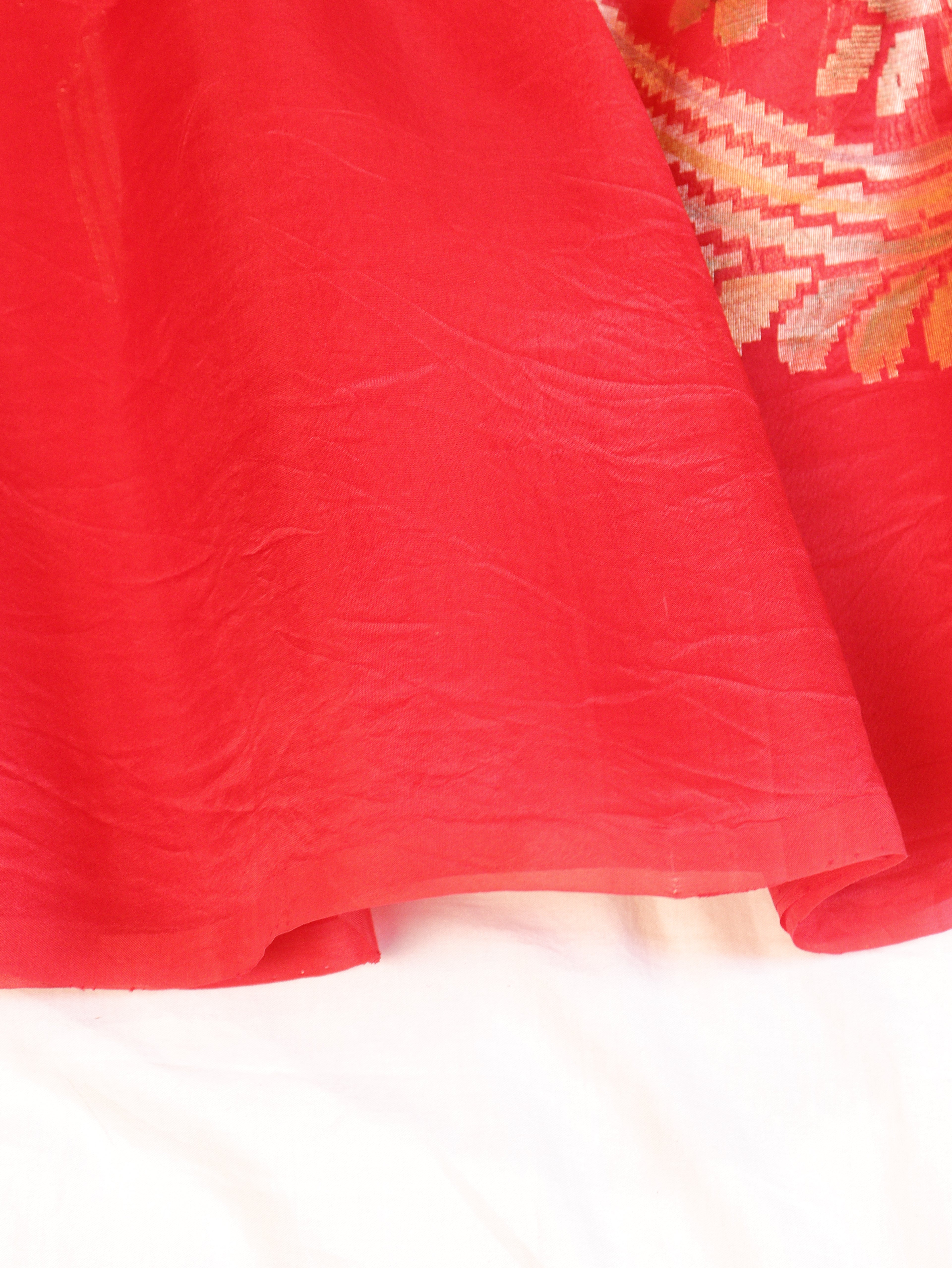 Red Pure Kora Silk Handloom Saree with Rangkaat Blouse