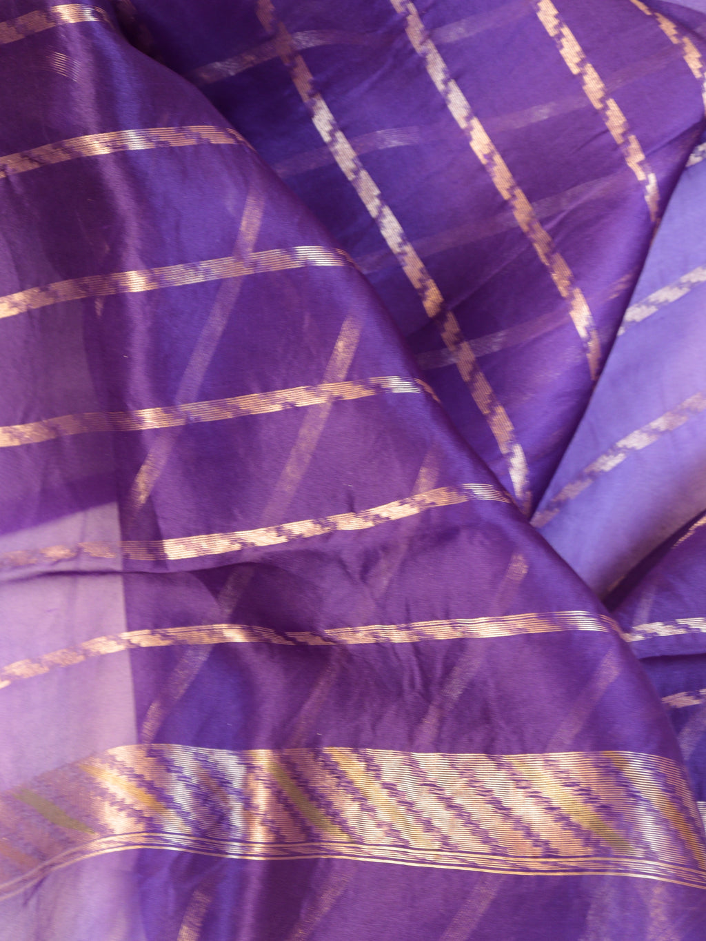 Pre-Order : Purple Pure Kora Silk Handloom Saree with Paisley Pallu