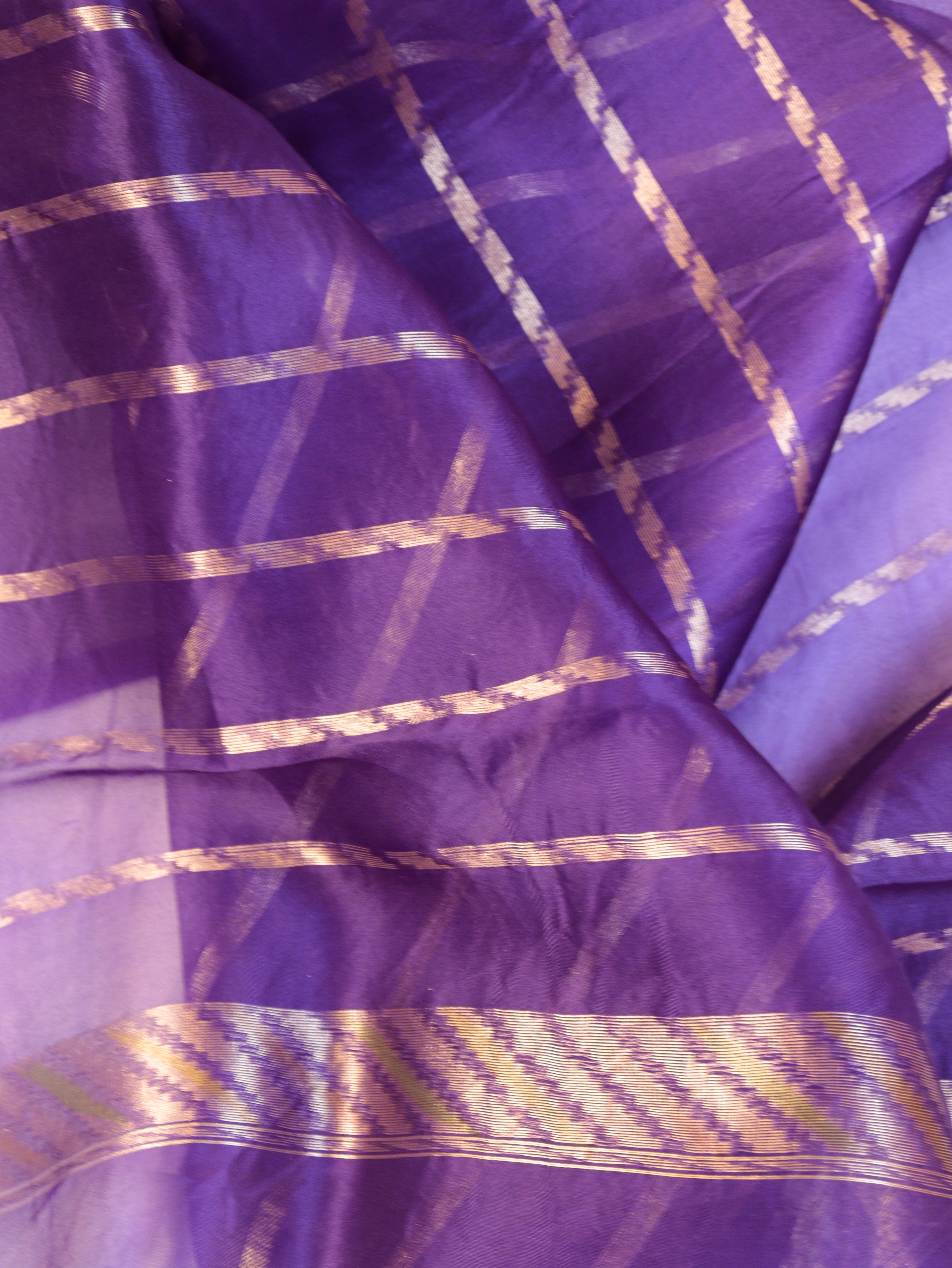 Pre-Order : Purple Pure Kora Silk Handloom Saree with Paisley Pallu