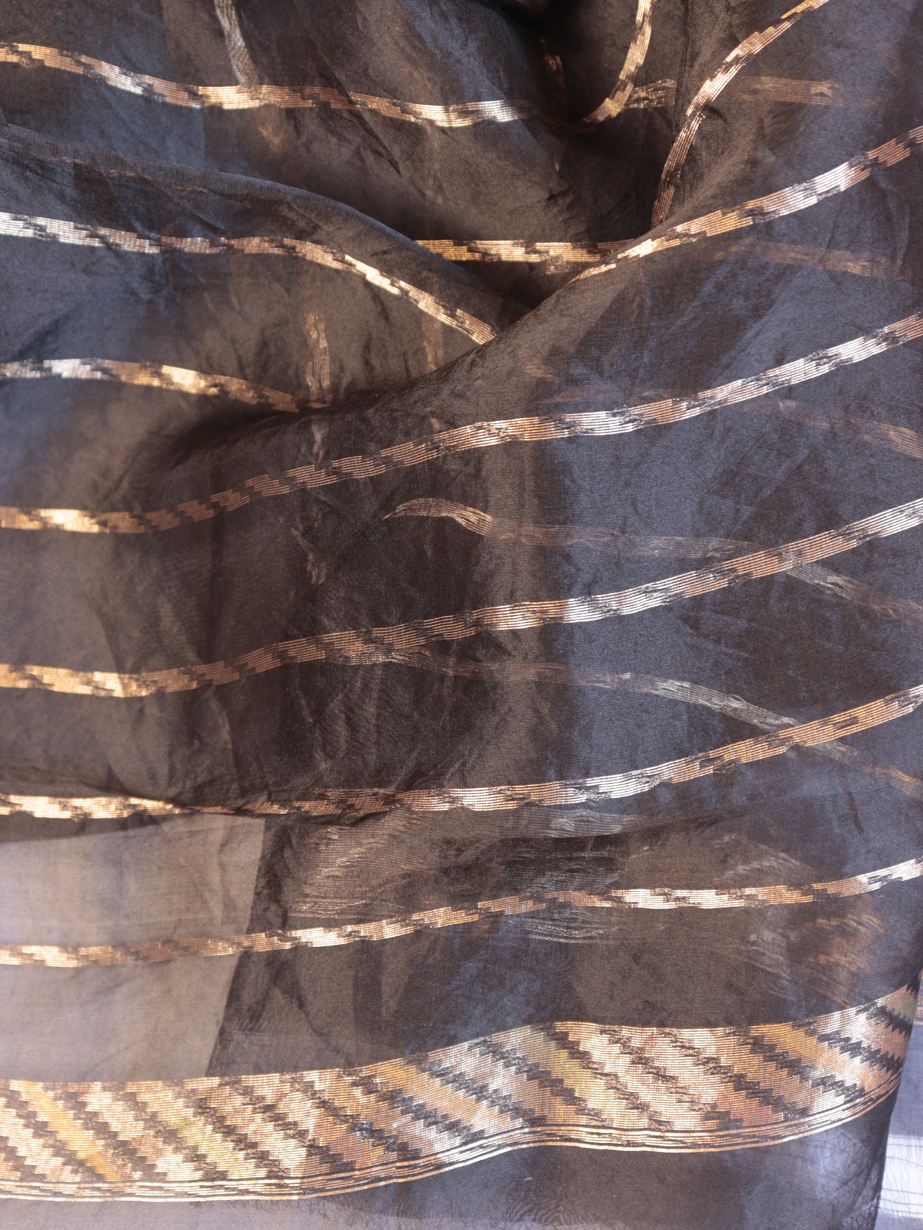 Black Pure Kora Silk Handloom Saree with Paisley Pallu