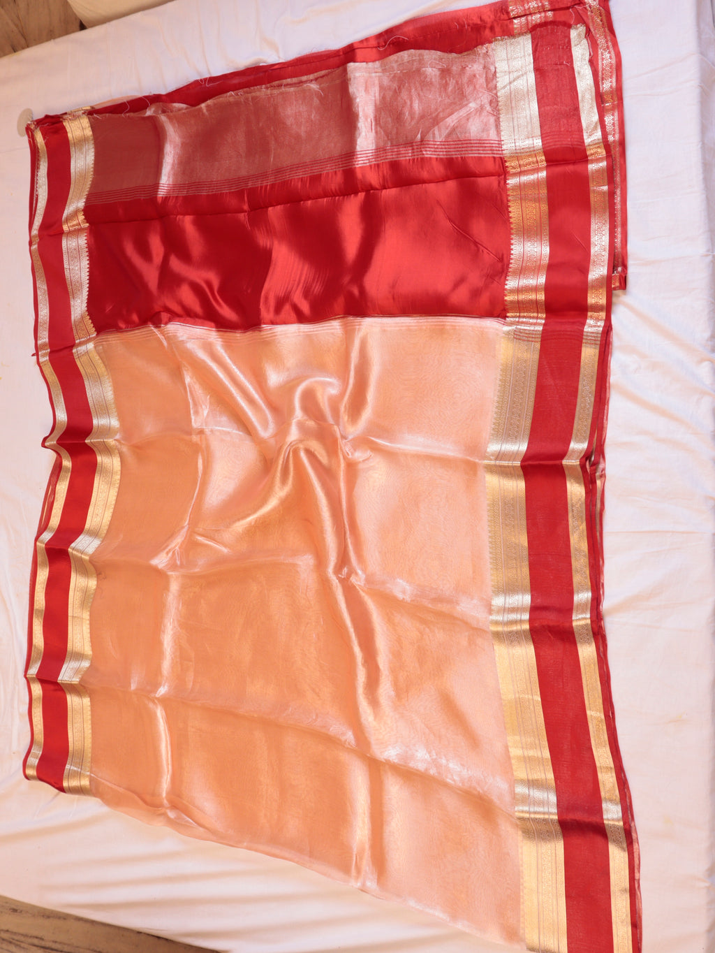 Pre-Order : Red Pure Tissue Silk Handloom Saree with Soft Katan Silk Border