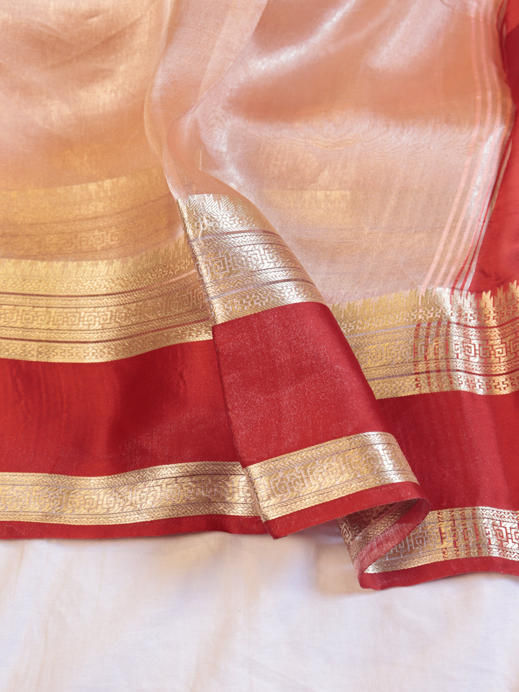 Pre-Order : Red Pure Tissue Silk Handloom Saree with Soft Katan Silk Border