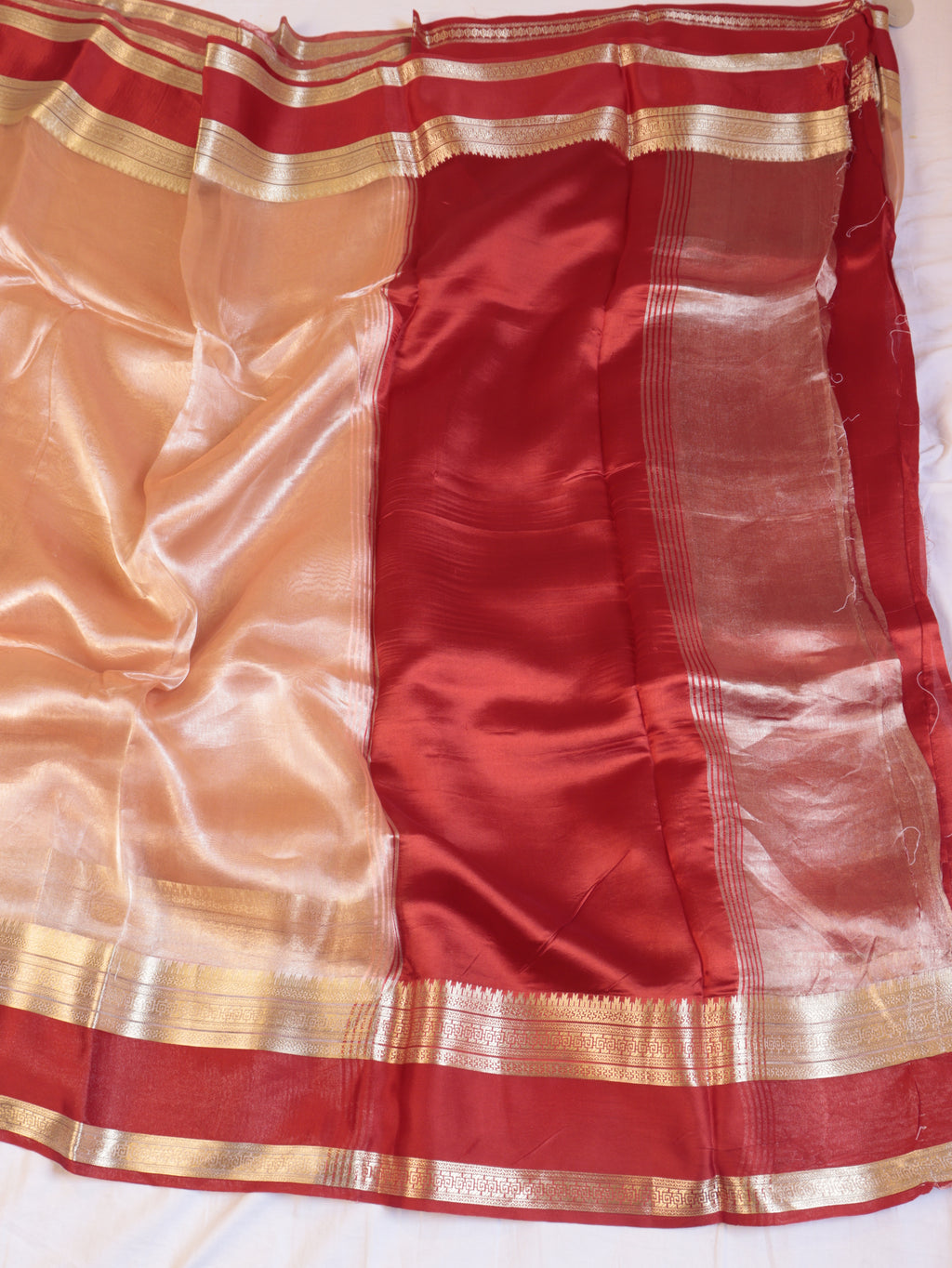 Pre-Order : Red Pure Tissue Silk Handloom Saree with Soft Katan Silk Border