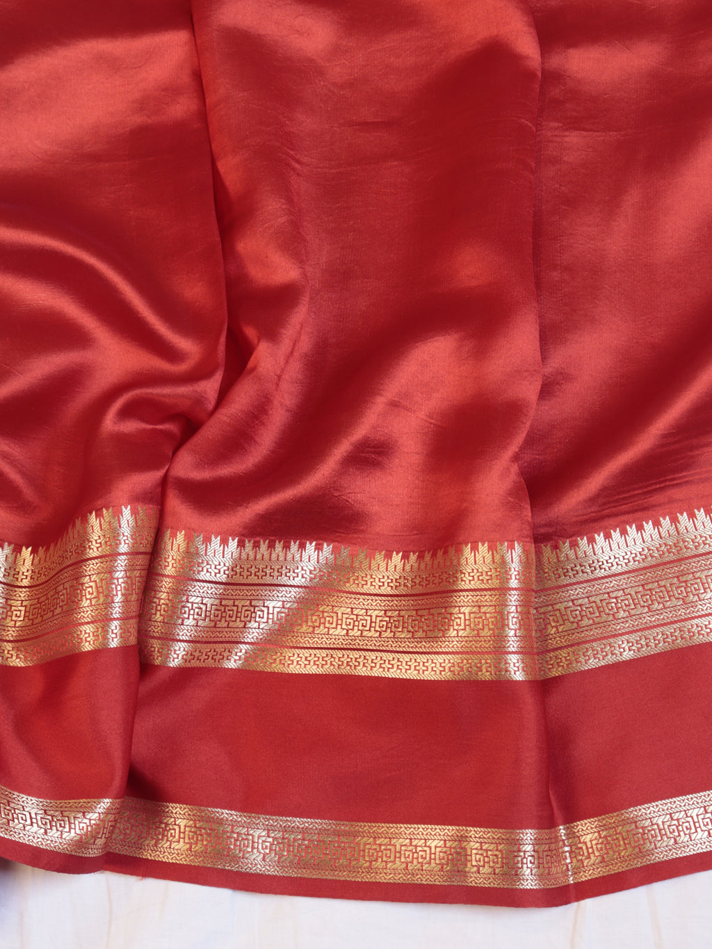 Pre-Order : Red Pure Tissue Silk Handloom Saree with Soft Katan Silk Border