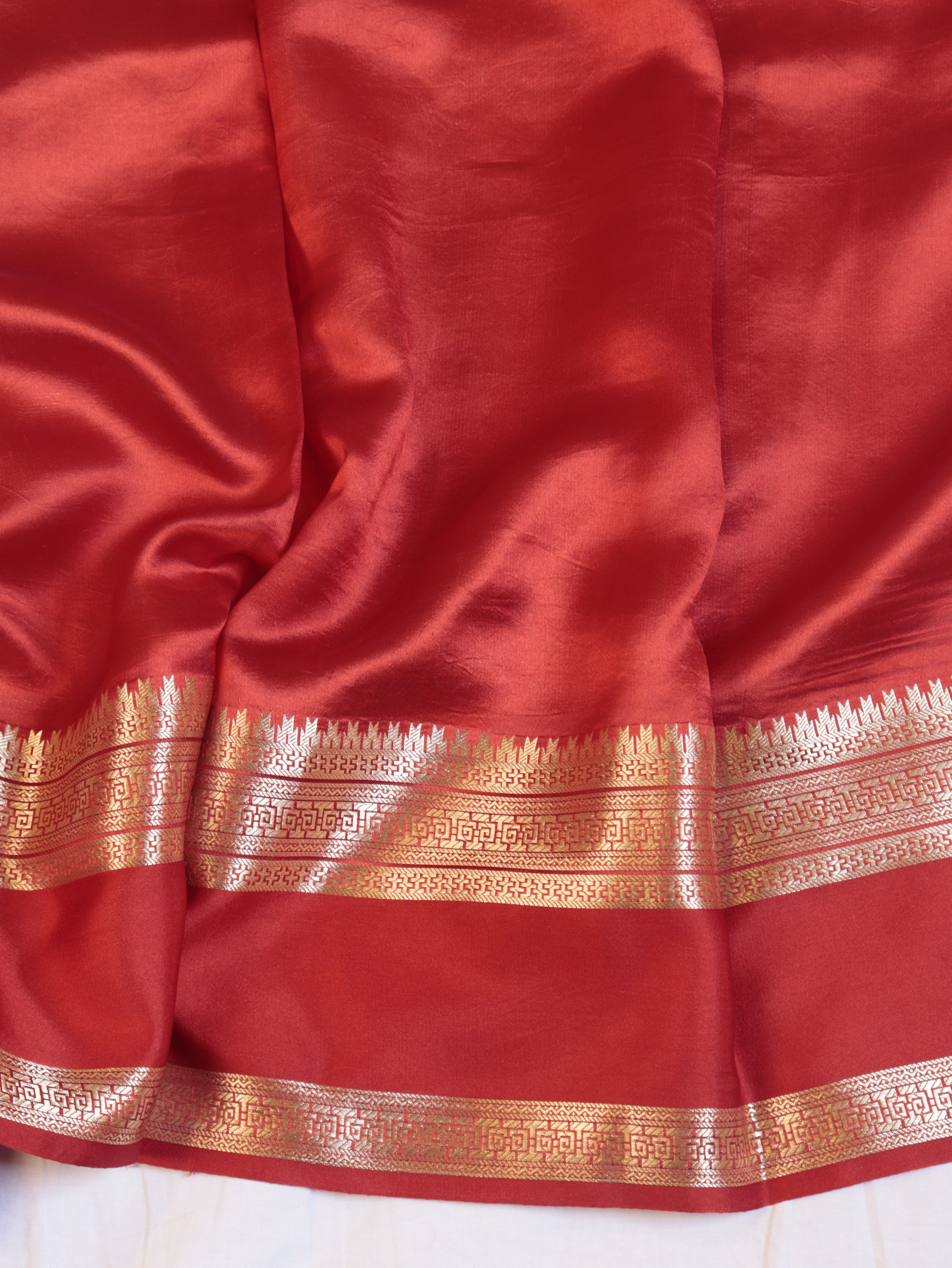 Pre-Order : Red Pure Tissue Silk Handloom Saree with Soft Katan Silk Border