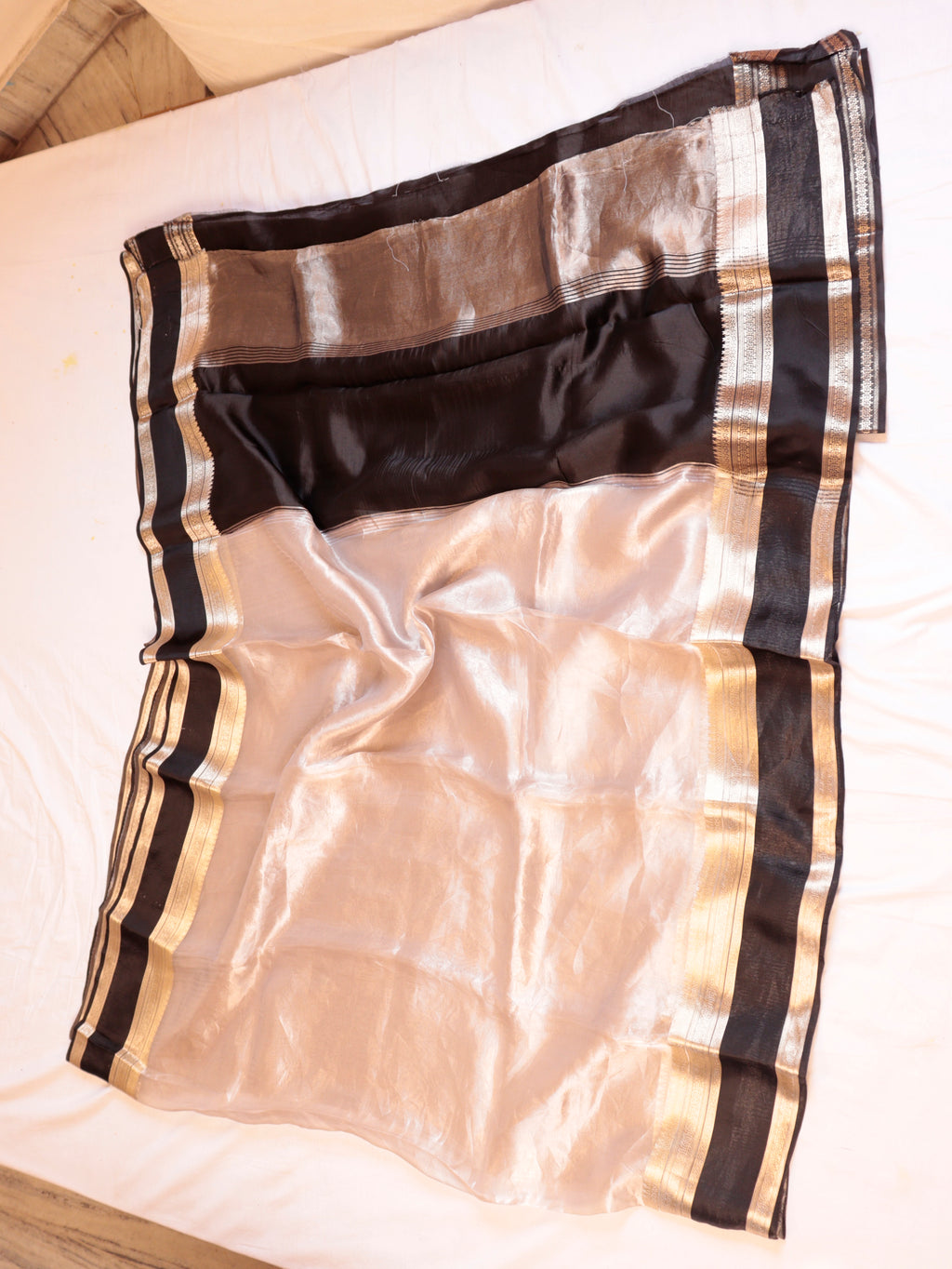 Pre-Order : Black Pure Tissue Silk Handloom Saree with Soft Katan Silk Border