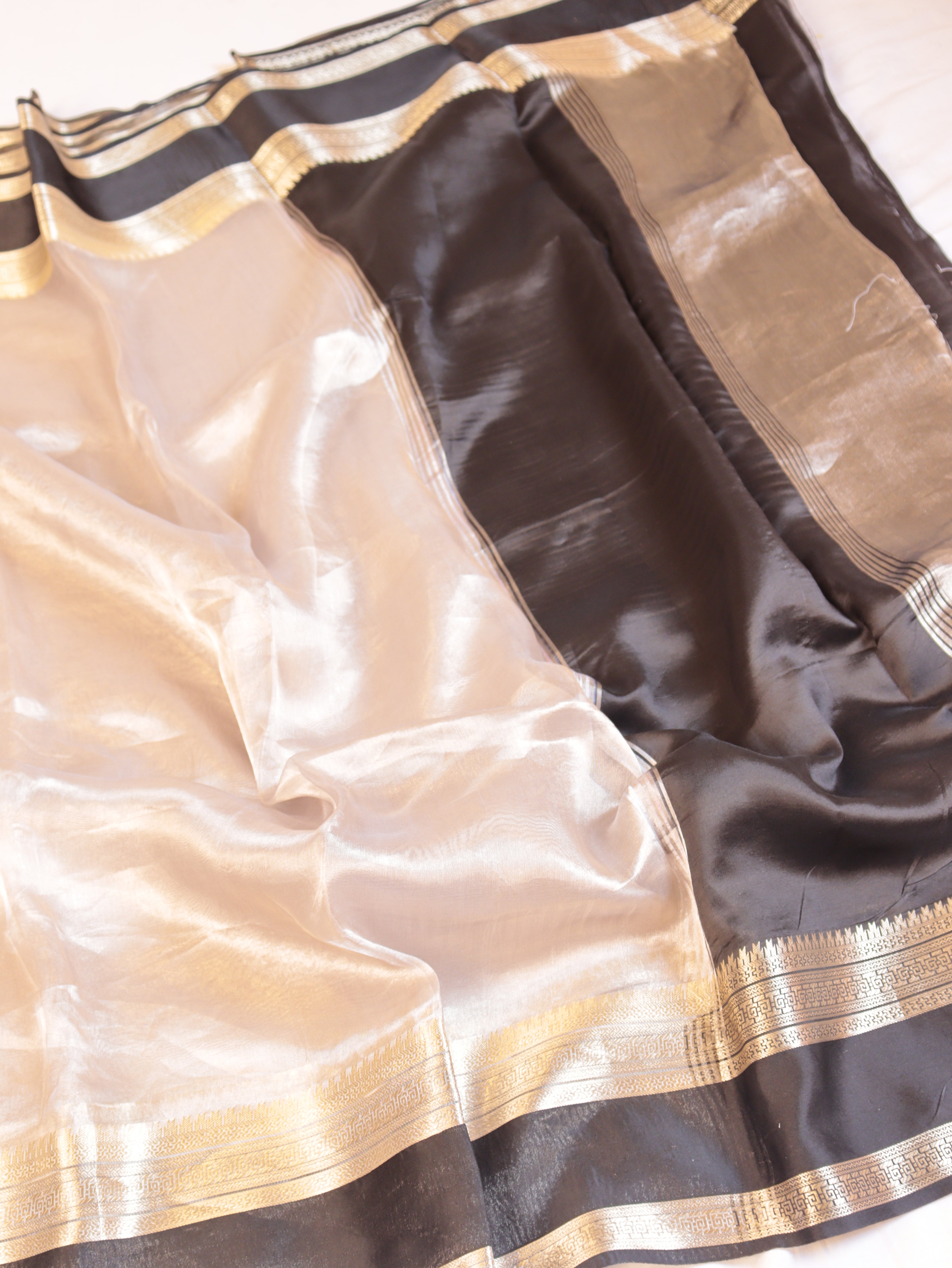 Black Pure Tissue Silk Handloom Saree with Soft Katan Silk Border