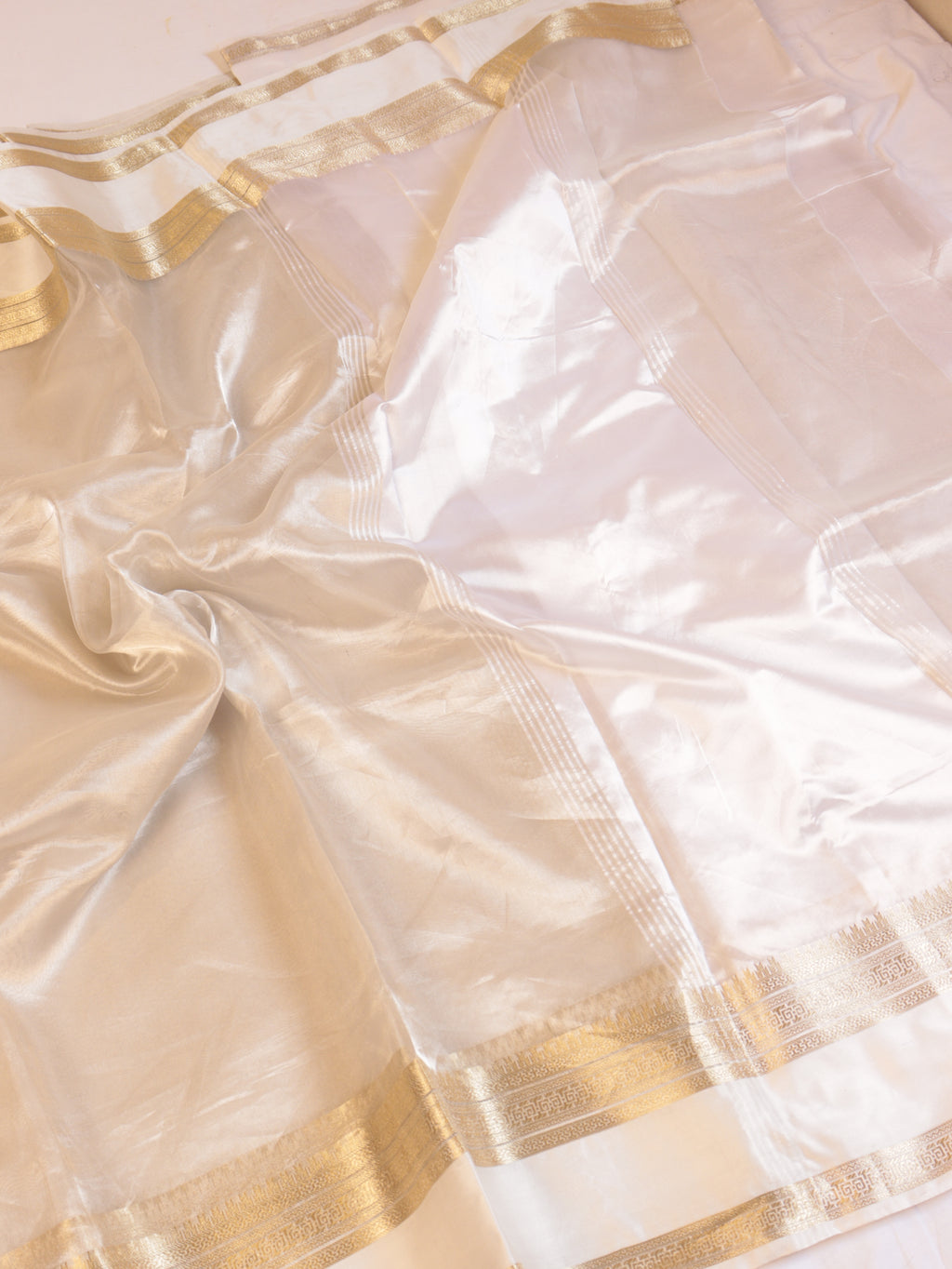 White Pure Tissue Silk Handloom Saree with Soft Katan Silk Border