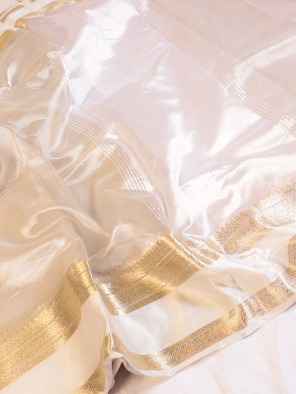 White Pure Tissue Silk Handloom Saree with Soft Katan Silk Border