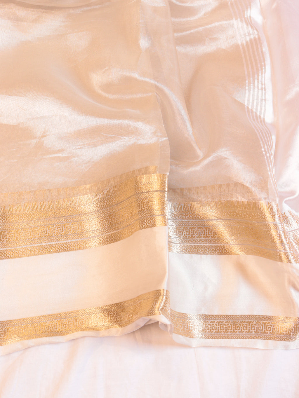 White Pure Tissue Silk Handloom Saree with Soft Katan Silk Border
