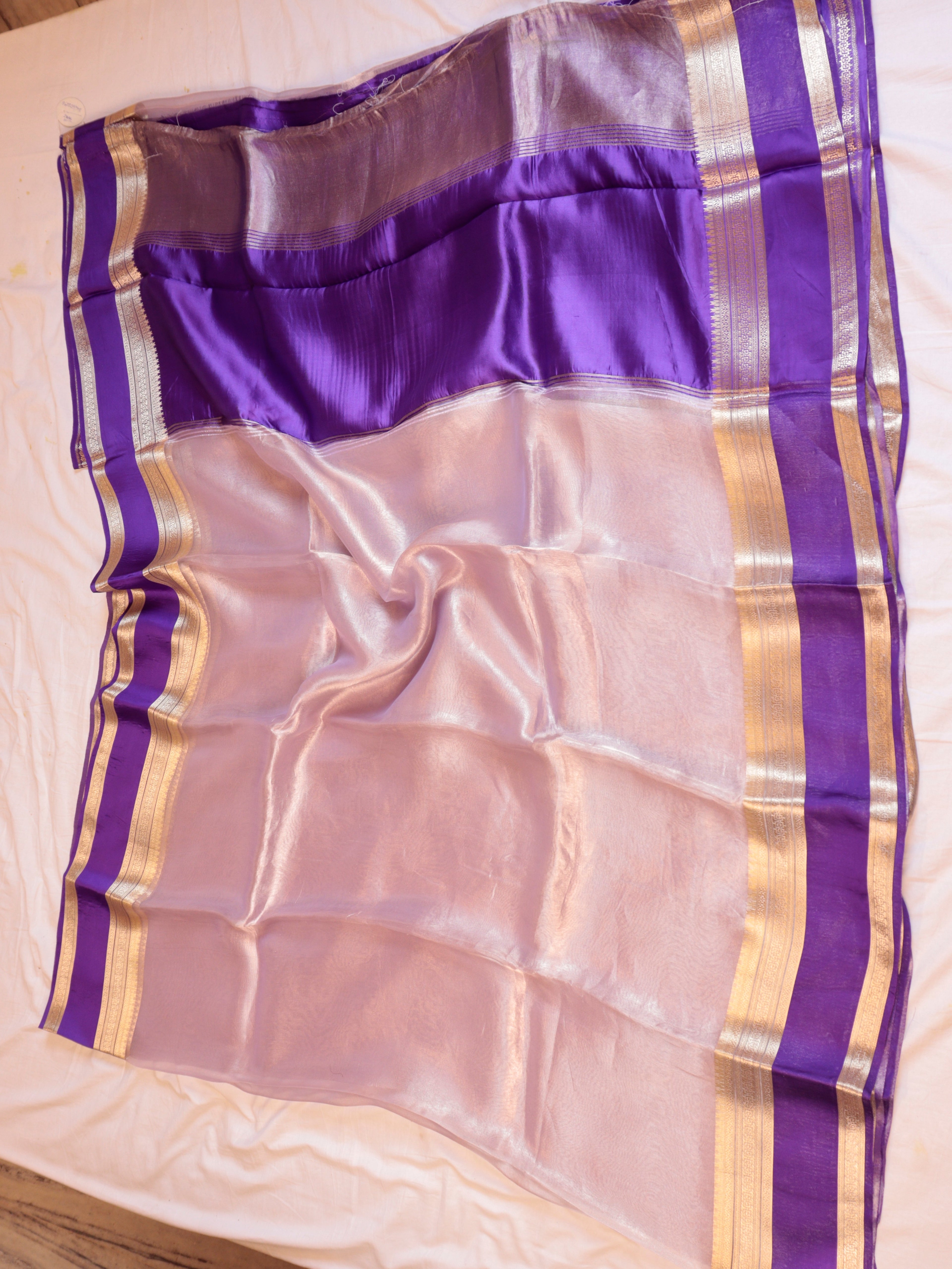Purple Pure Tissue Silk Handloom Saree with Soft Katan Silk Border