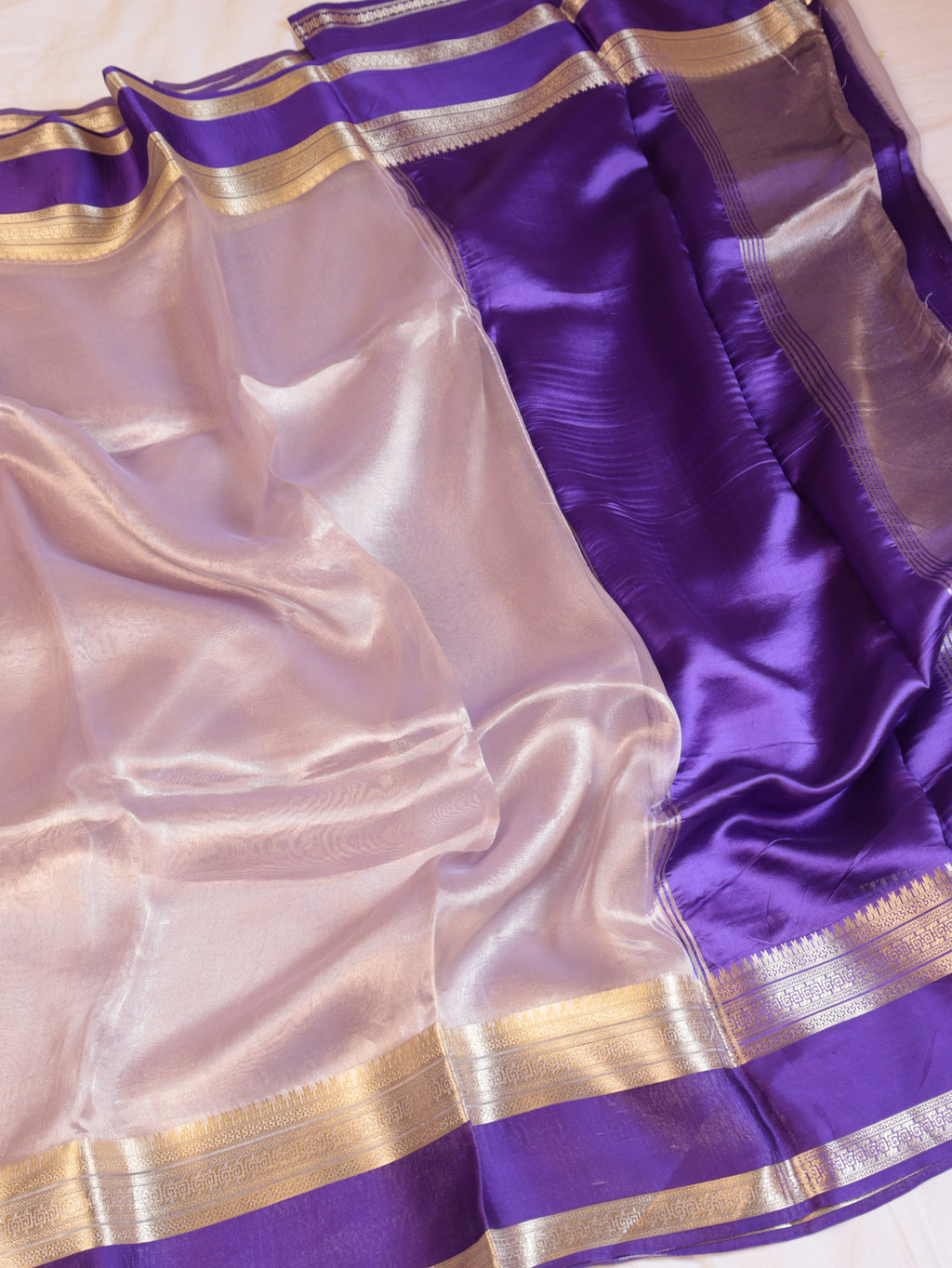 Purple Pure Tissue Silk Handloom Saree with Soft Katan Silk Border