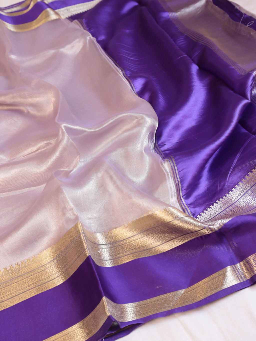 Purple Pure Tissue Silk Handloom Saree with Soft Katan Silk Border