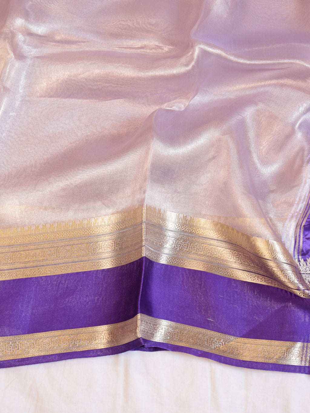 Purple Pure Tissue Silk Handloom Saree with Soft Katan Silk Border