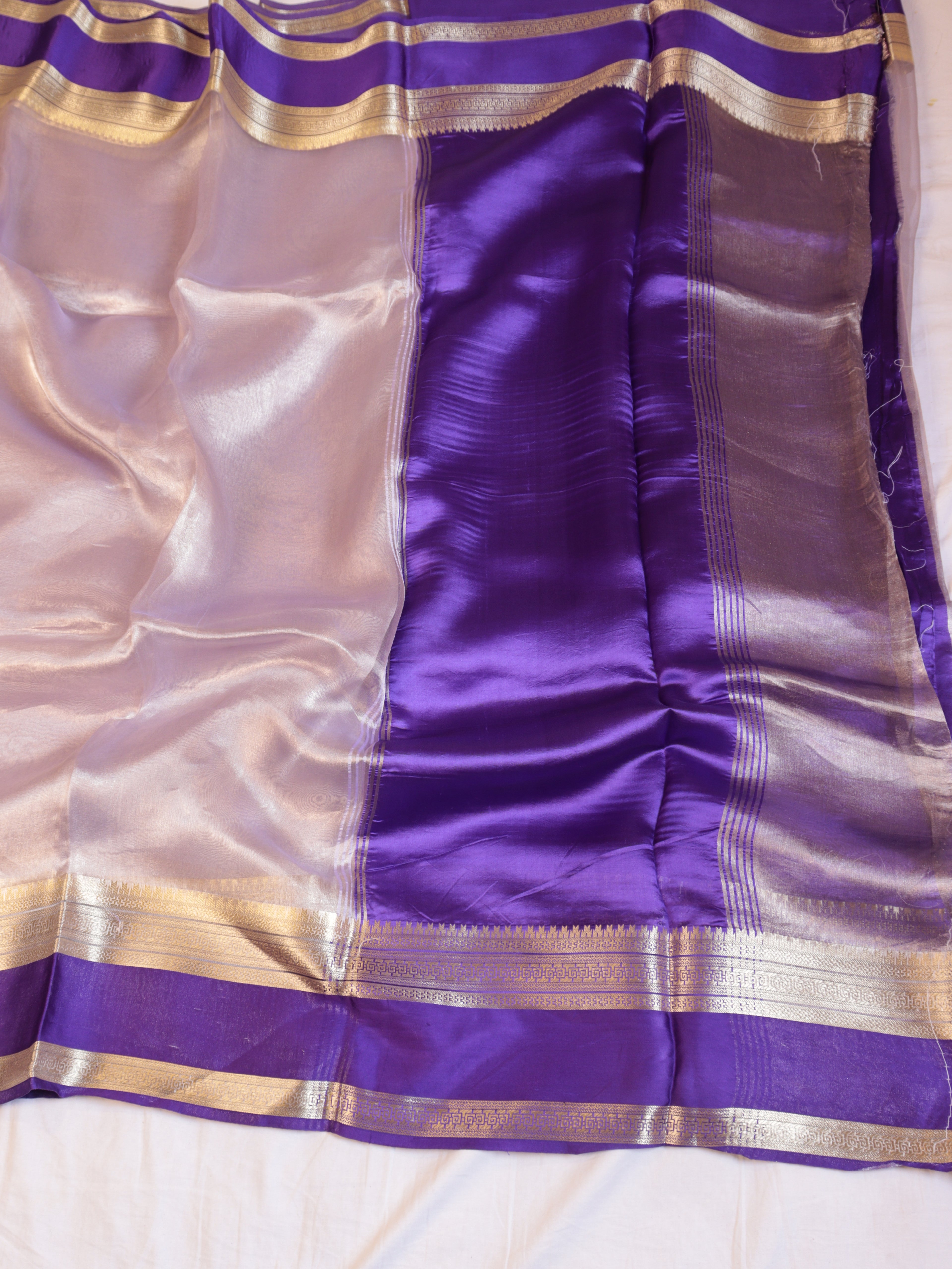 Purple Pure Tissue Silk Handloom Saree with Soft Katan Silk Border
