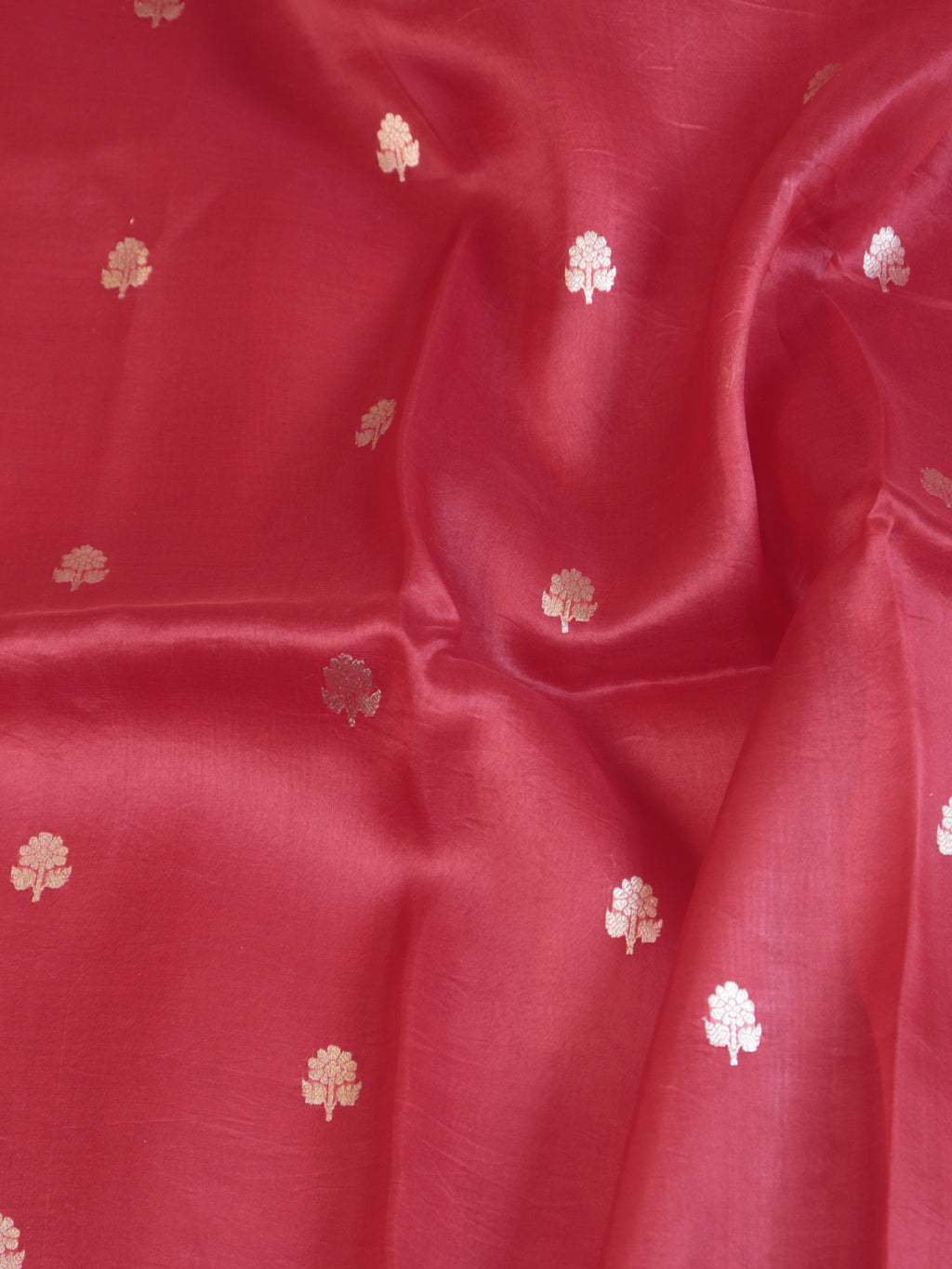 Cherry Red Pure Kora Silk Handloom Saree