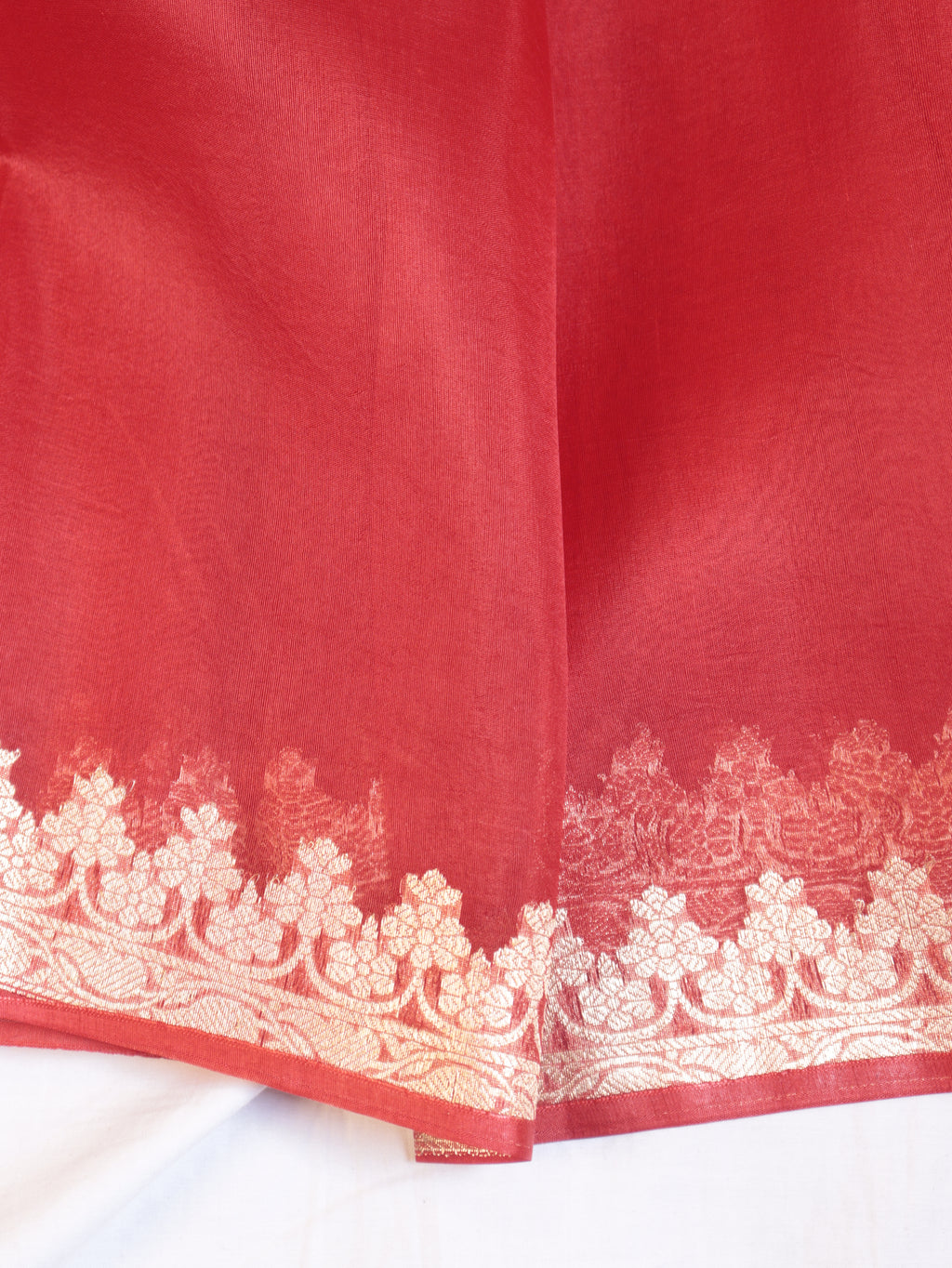 Cherry Red Pure Kora Silk Handloom Saree
