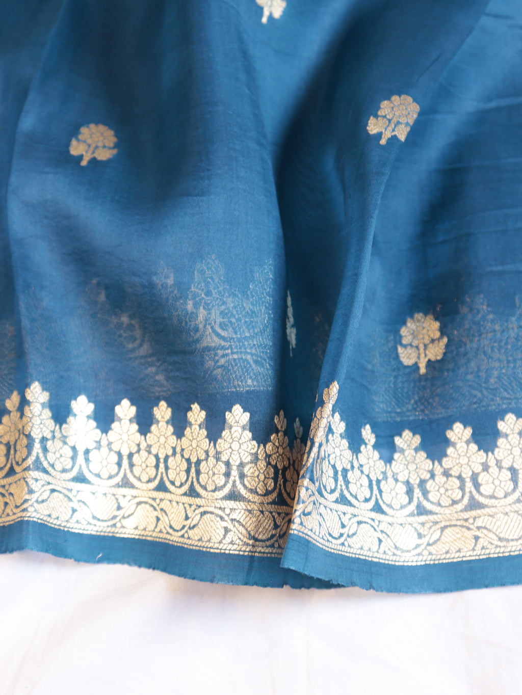 Peacock Blue Pure Kora Silk Handloom Saree