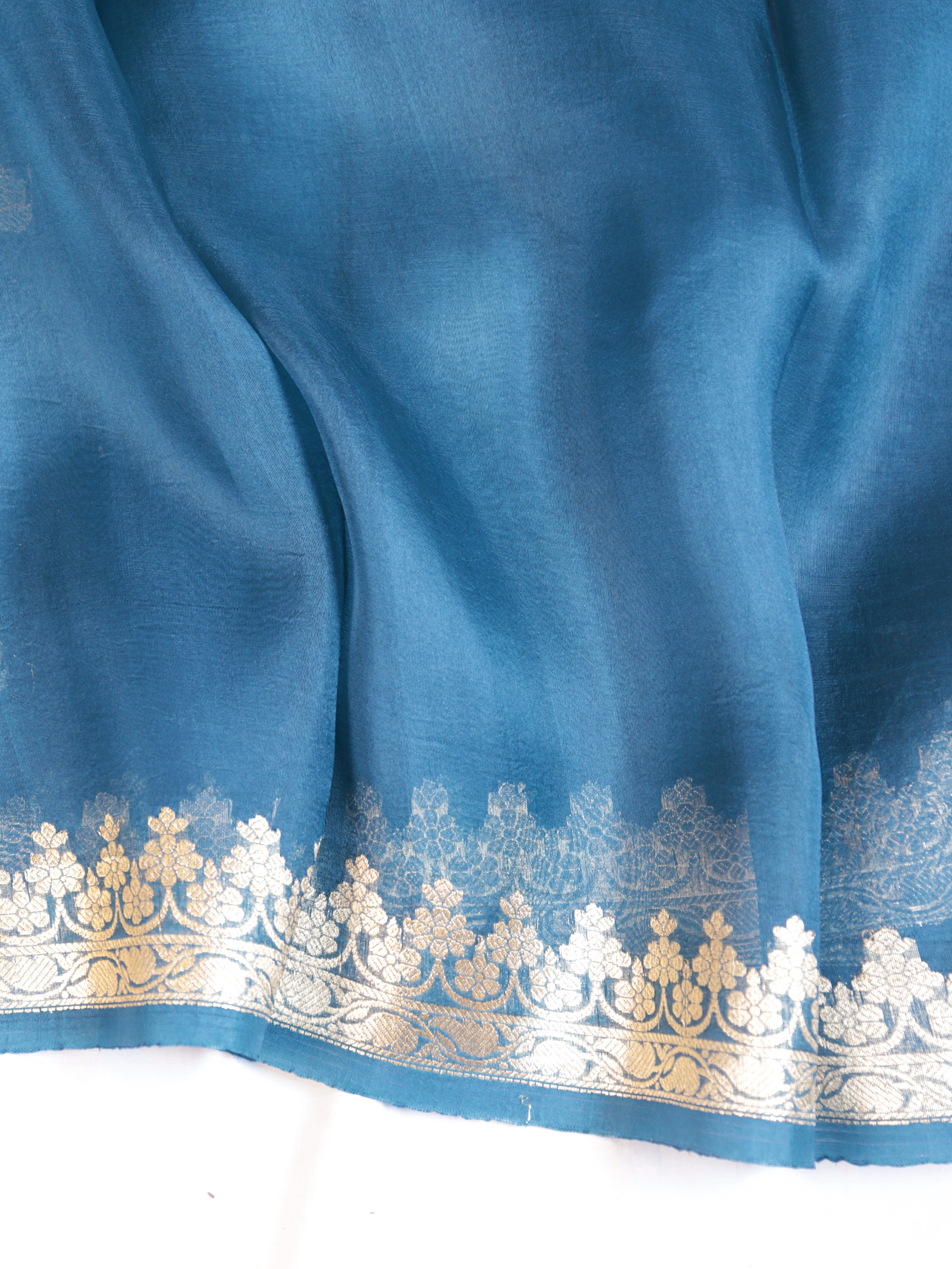 Peacock Blue Pure Kora Silk Handloom Saree