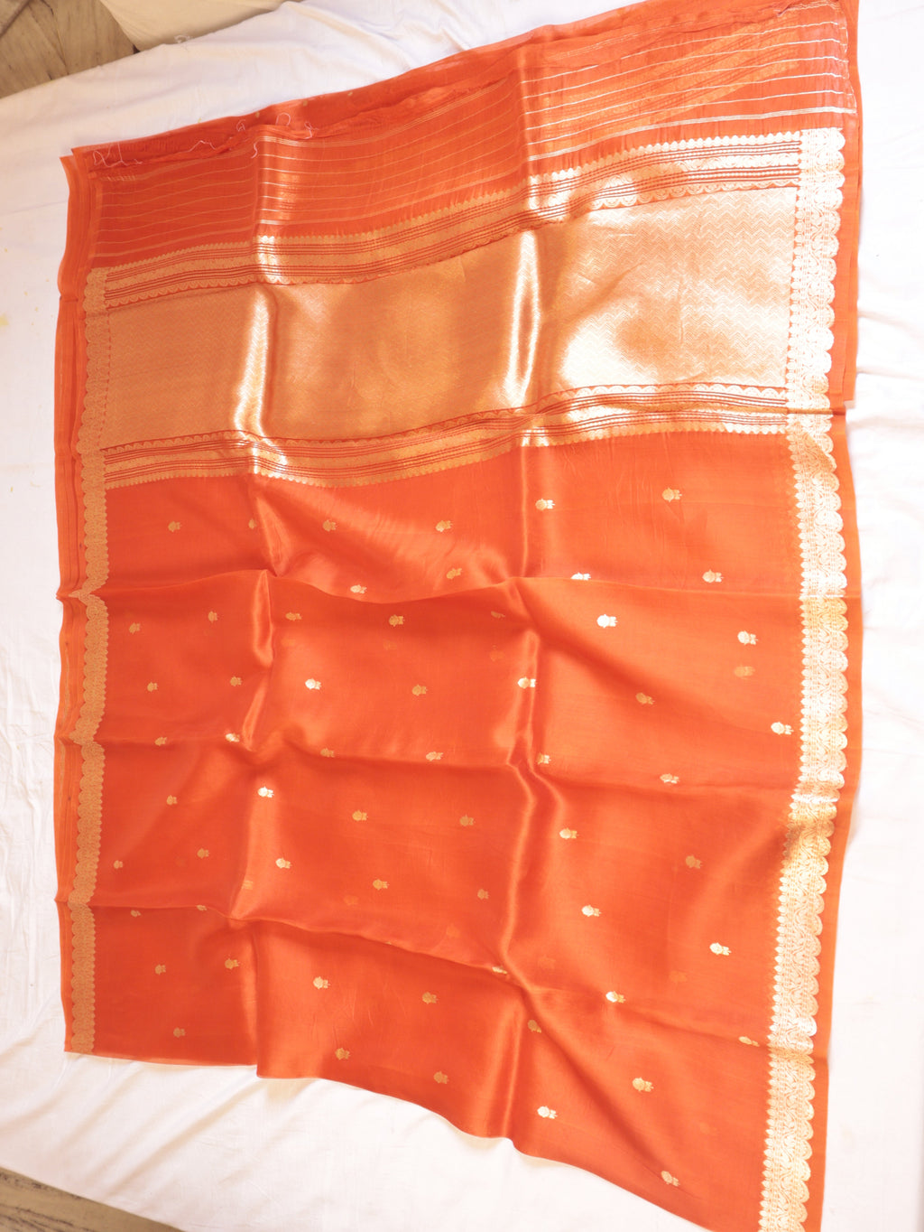 Orange Pure Kora Silk Handloom Saree