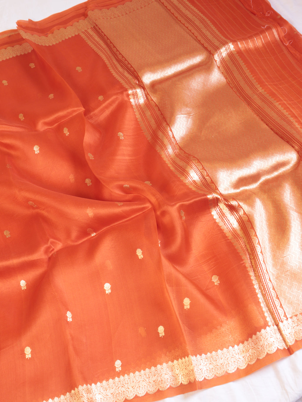 Orange Pure Kora Silk Handloom Saree