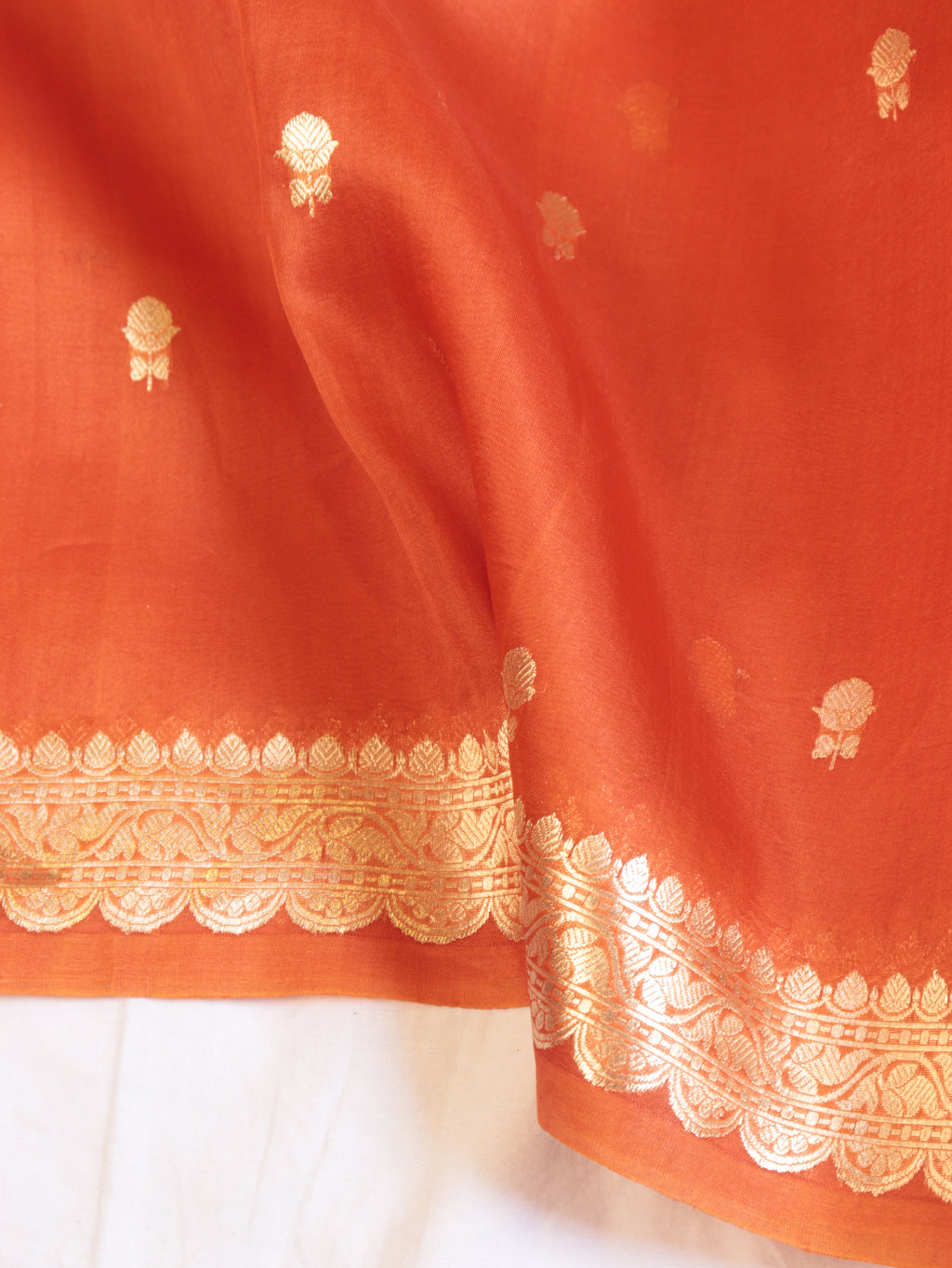 Orange Pure Kora Silk Handloom Saree